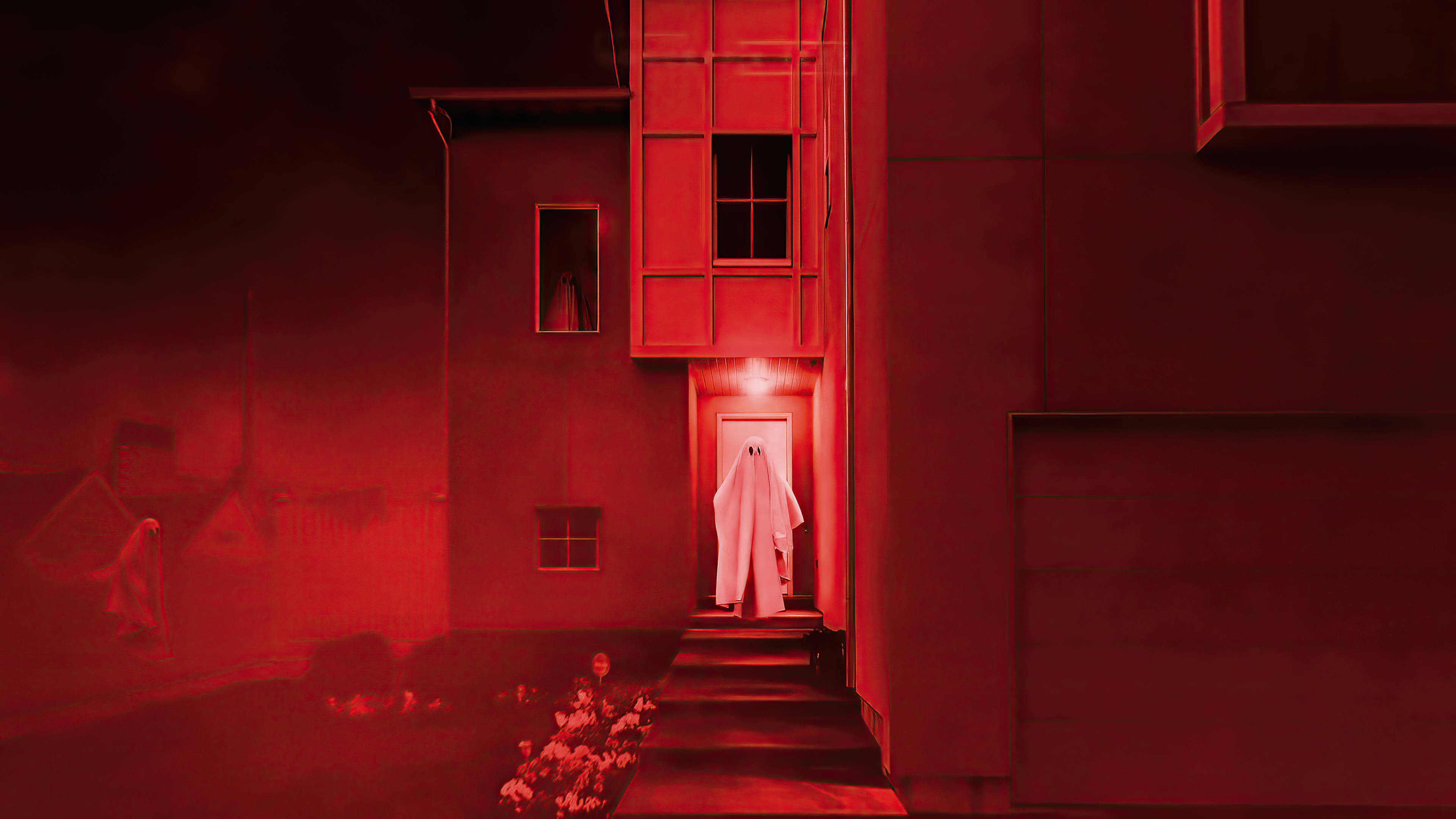 Spooky Aesthetic, ghostly figure, white sheet, 4K Desktop Wallpaper