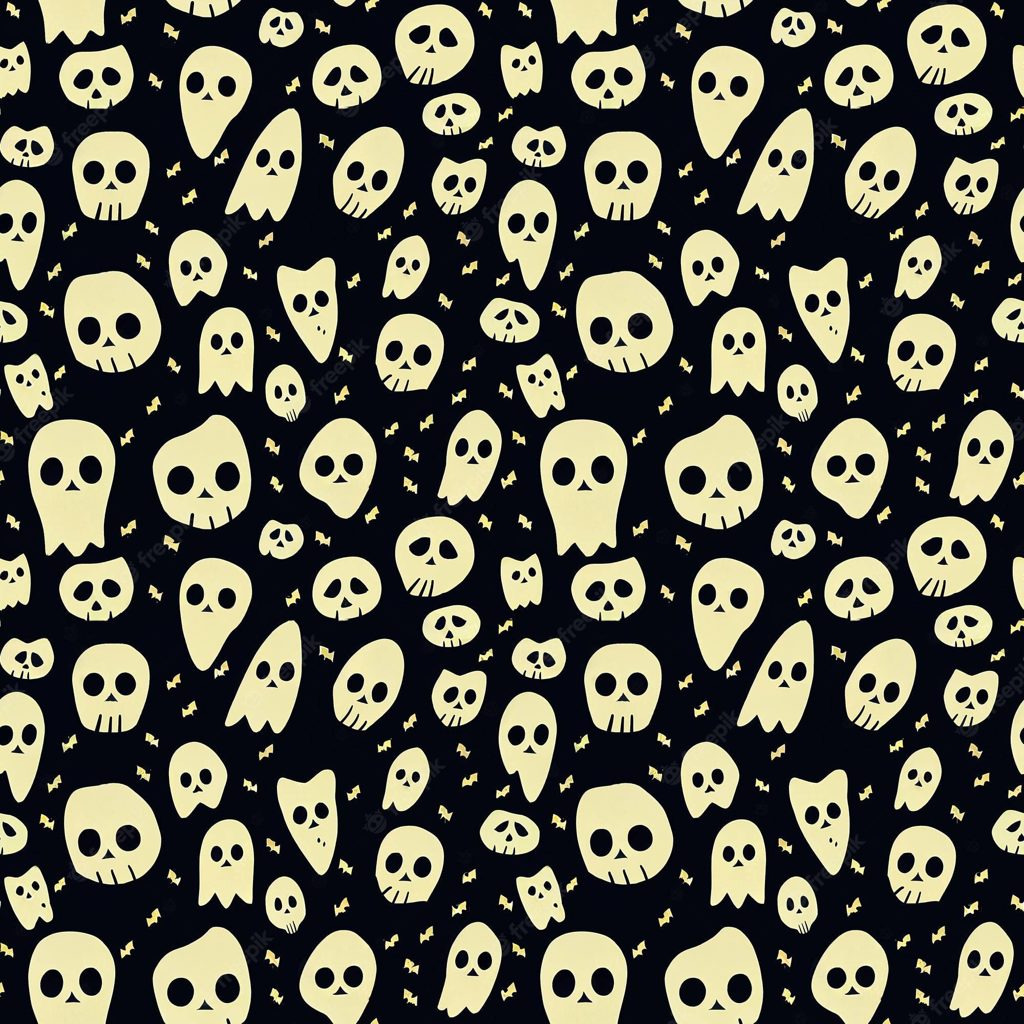 Spooky Aesthetic, pale yellow skulls, ghosts, Full HD Desktop Wallpaper