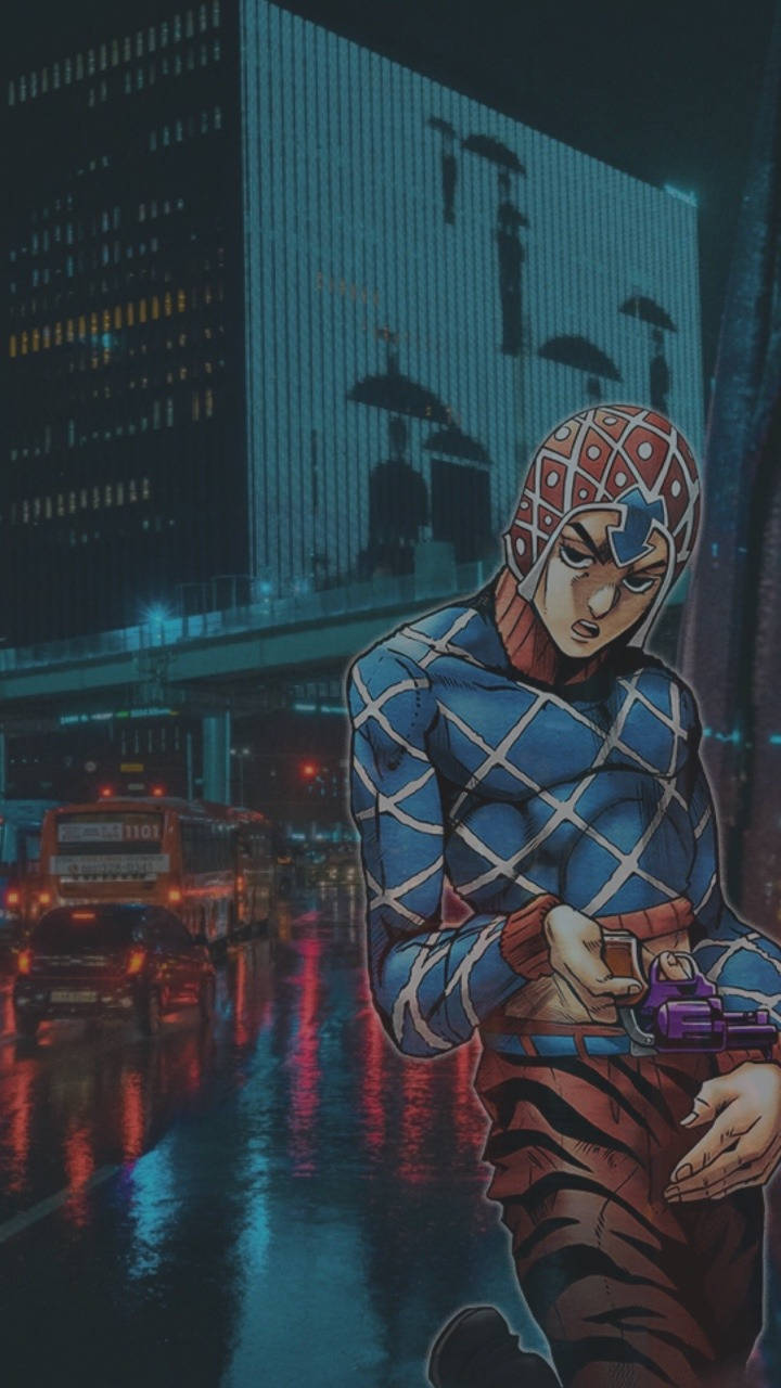 Mista Gloomy Aesthetic, anime character, rainy neon-lit city street, HD Phone Wallpaper