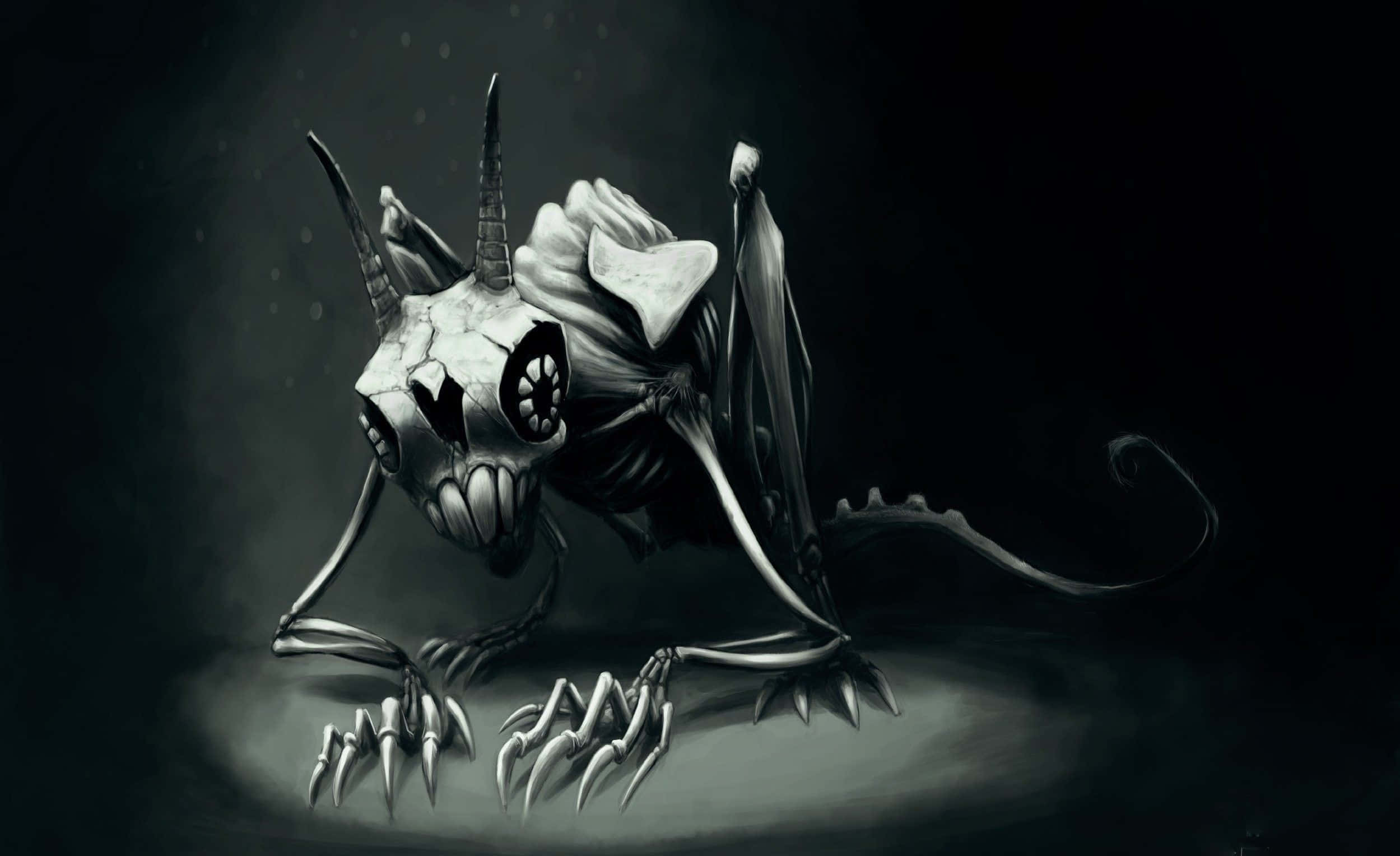 spooky art, skeletal dragon, glowing eyes, Full HD Desktop Wallpaper