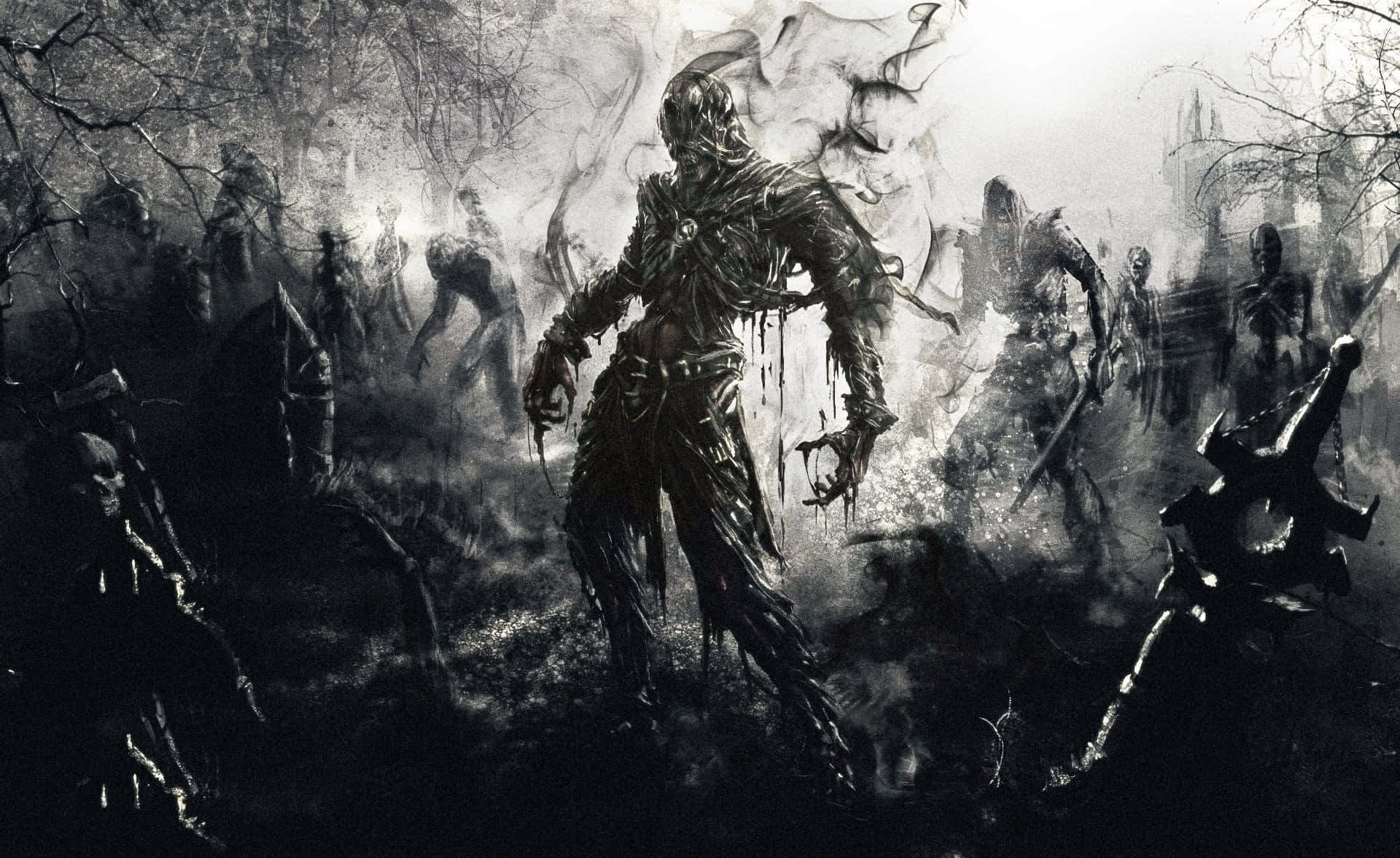 Spooky Art, dark fantasy warrior, dripping armor, Full HD Desktop Wallpaper