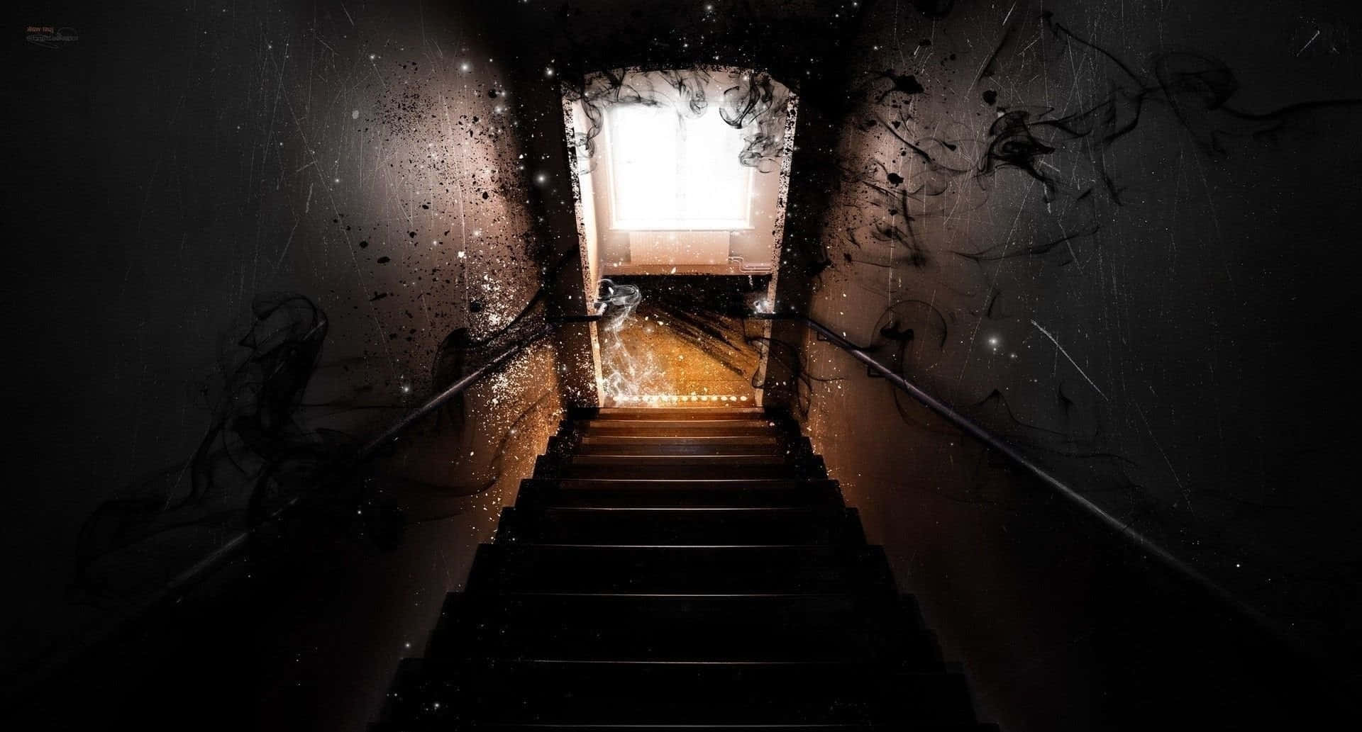 skull, woods, dark staircase, Full HD Desktop Wallpaper
