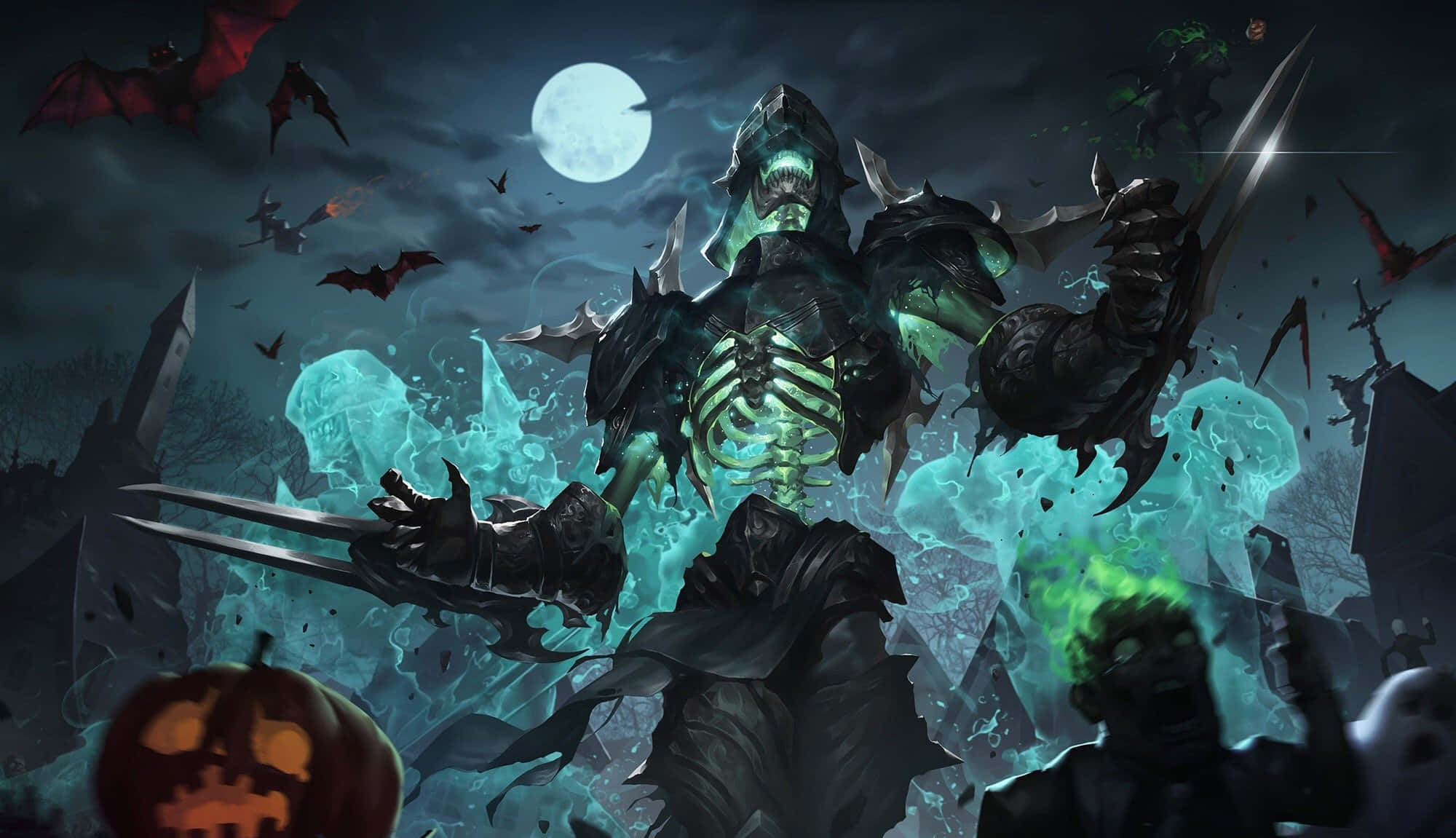 Spooky Art, skeletal warrior, dark armor, Full HD Desktop Wallpaper