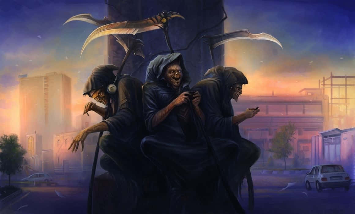 spooky art, grim reapers, full moon, SD Desktop Wallpaper