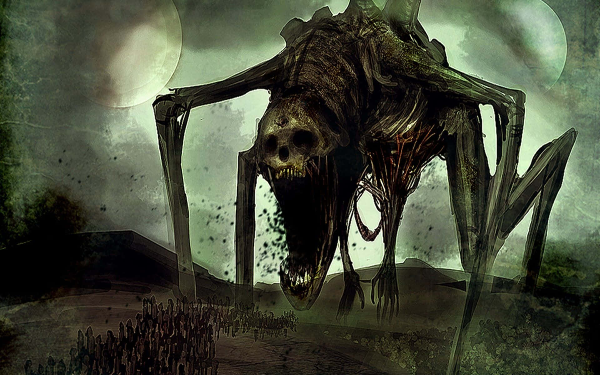 spooky art, skeletal spider, skull head, Full HD Desktop Wallpaper