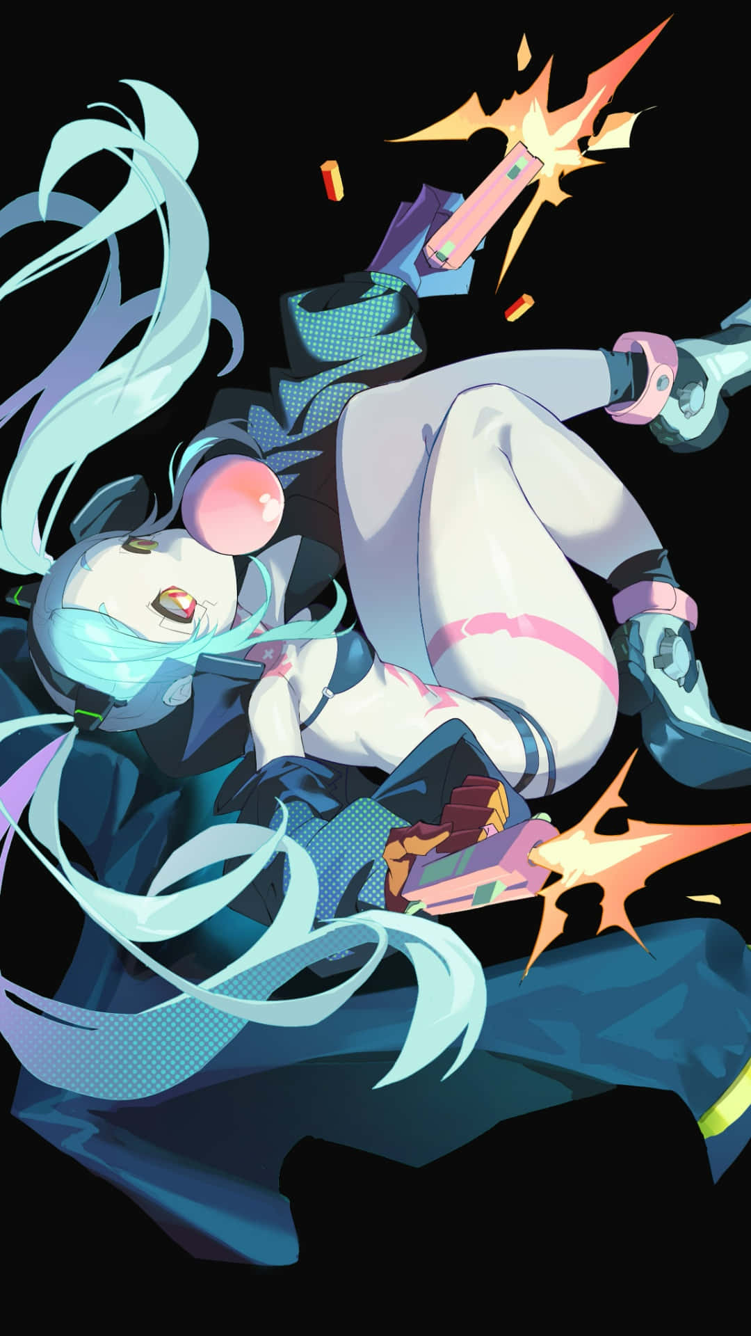 cyberpunk, anime girl, turquoise hair, Full HD Phone Wallpaper