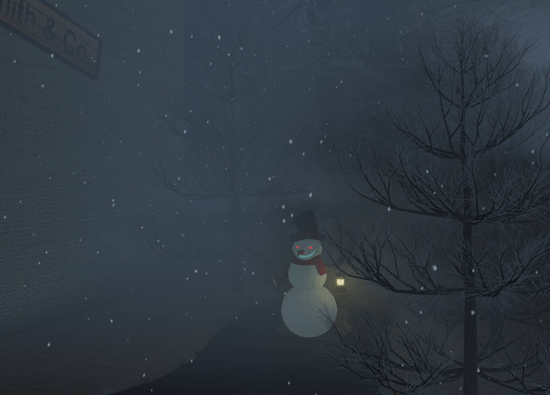 Scary Christmas, snowman, glowing eyes, Full HD Desktop Wallpaper