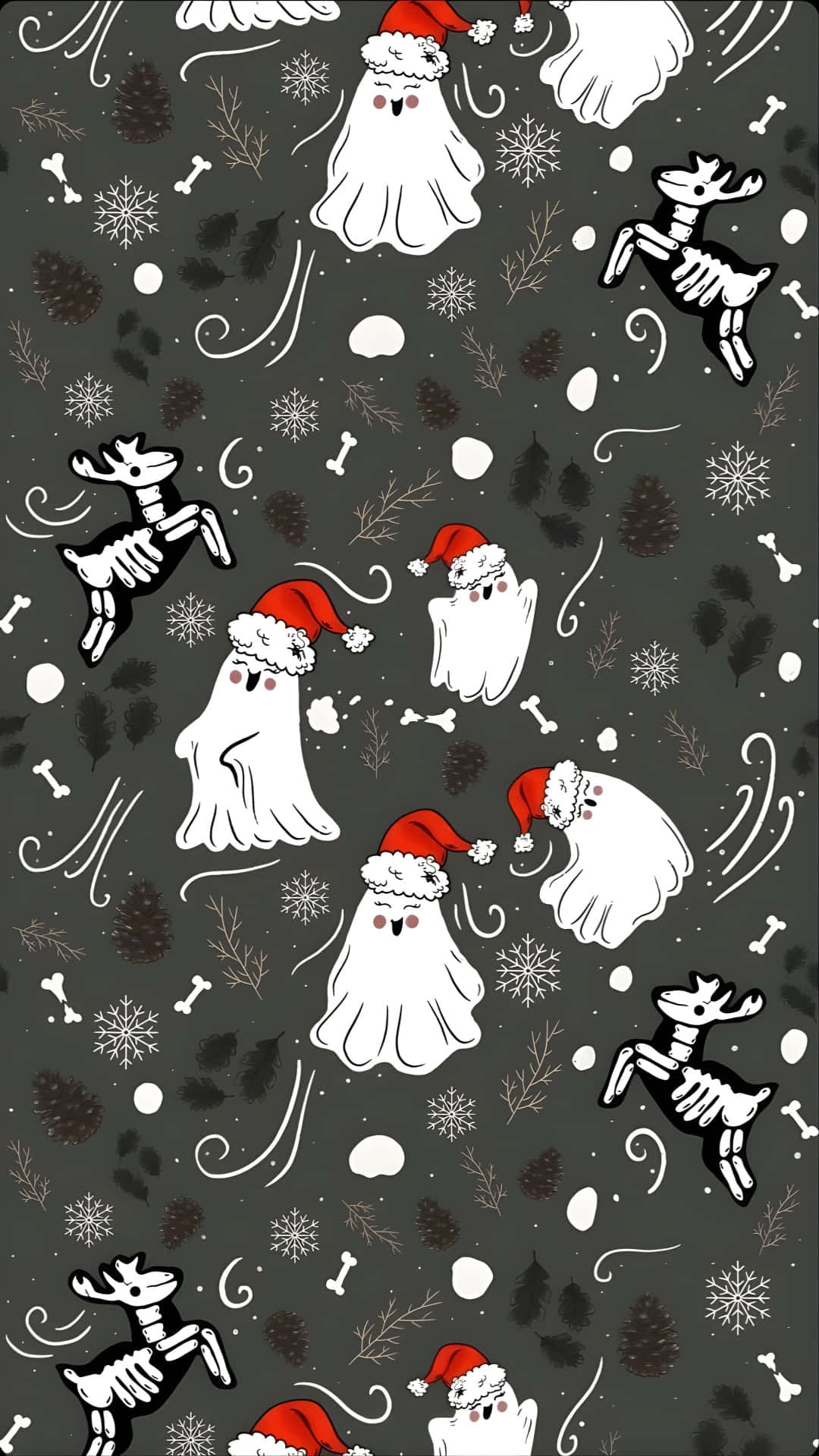 Spooky Christmas, ghosts, skeleton reindeer, Full HD Phone Wallpaper
