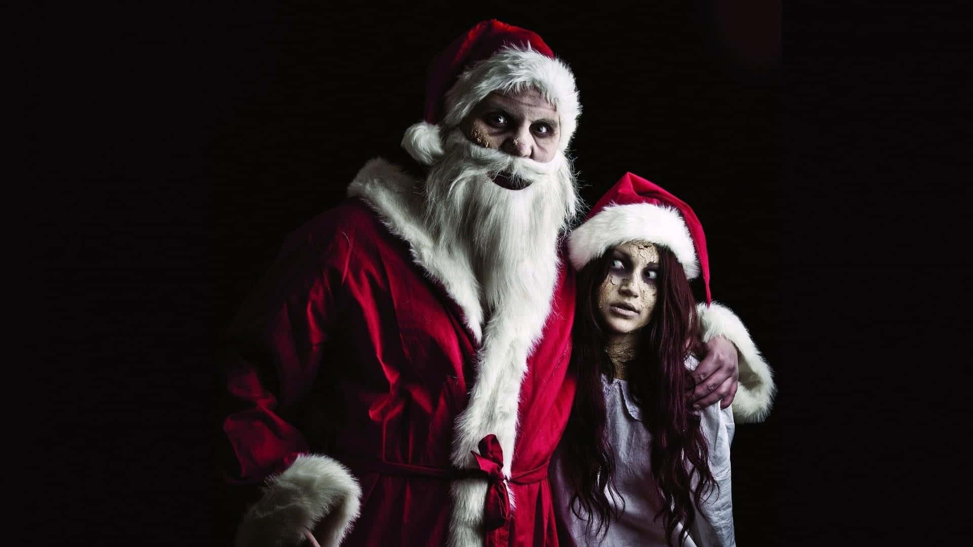 zombie Santa Claus, zombie girl, red hats, Full HD Desktop Wallpaper