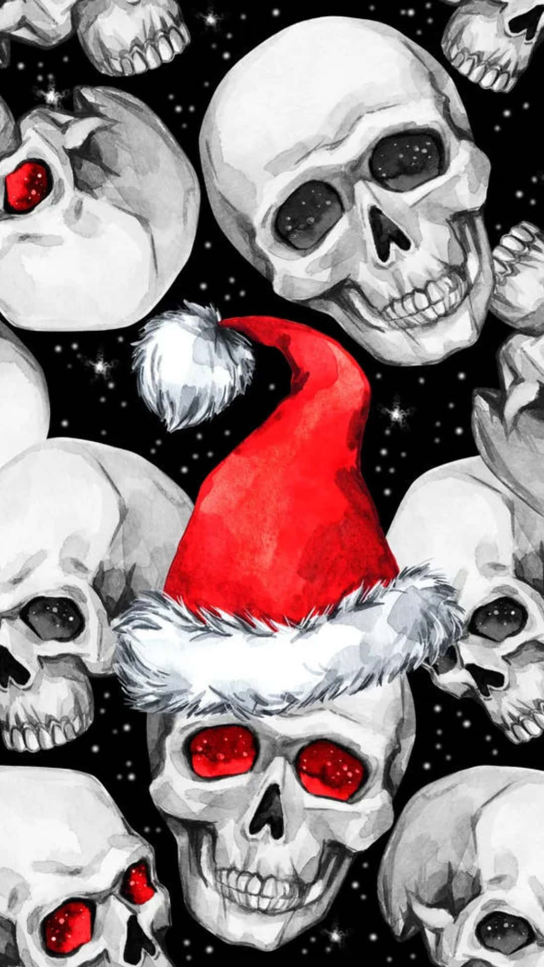 Spooky Christmas, skull pattern, glowing red eyes, Full HD Phone Wallpaper