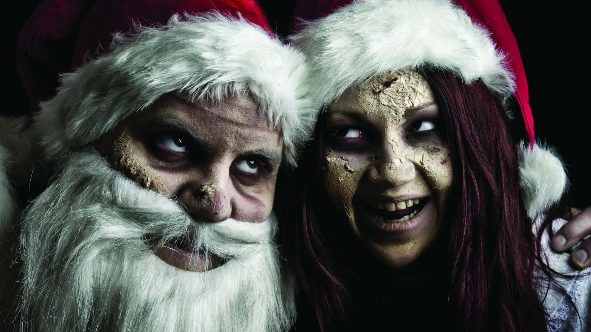 Spooky Christmas, zombie Santa, zombie woman, Full HD Desktop Wallpaper