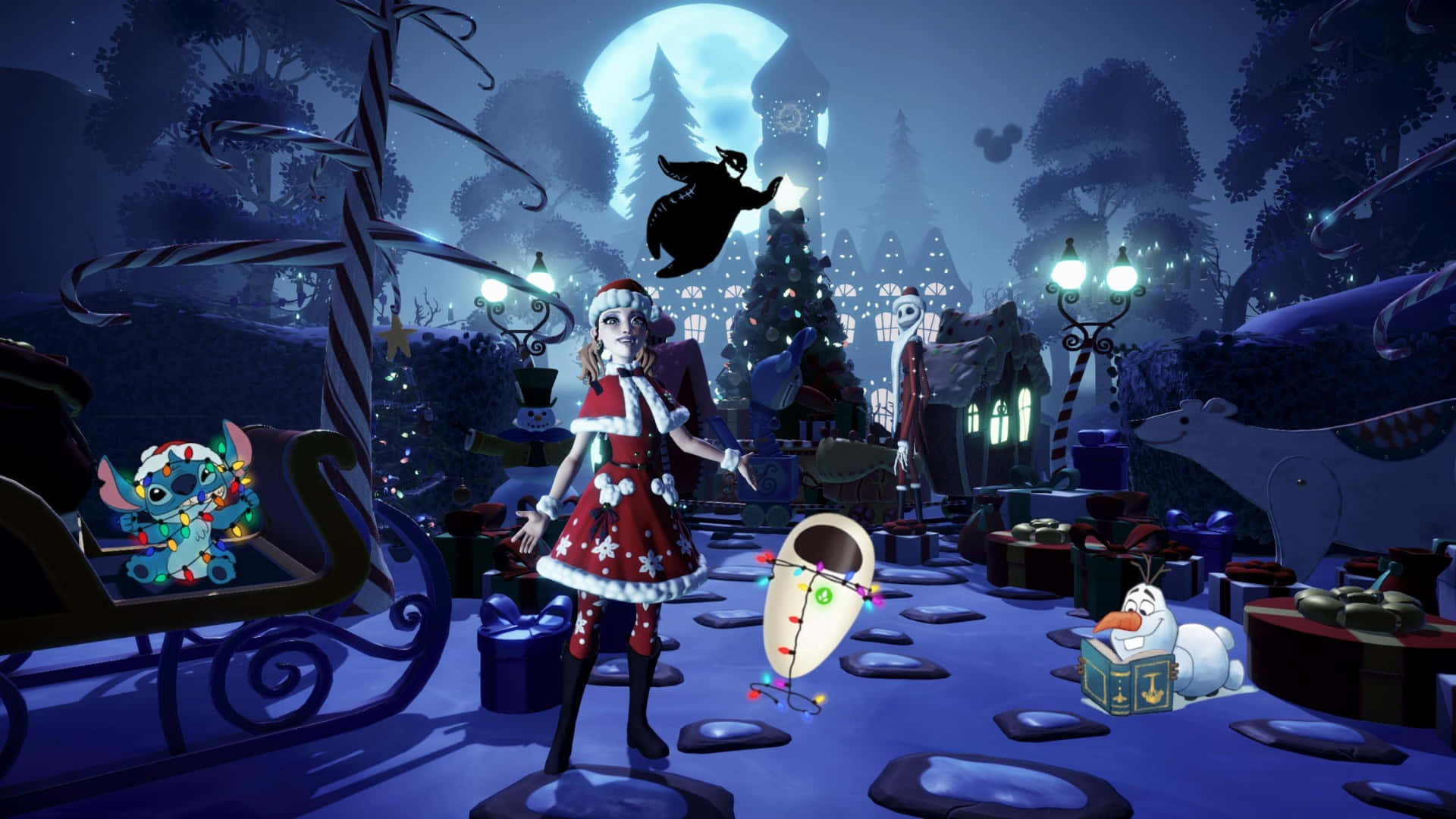 Spooky Christmas Night, festive night scene, whimsical haunted town, Full HD Desktop Wallpaper
