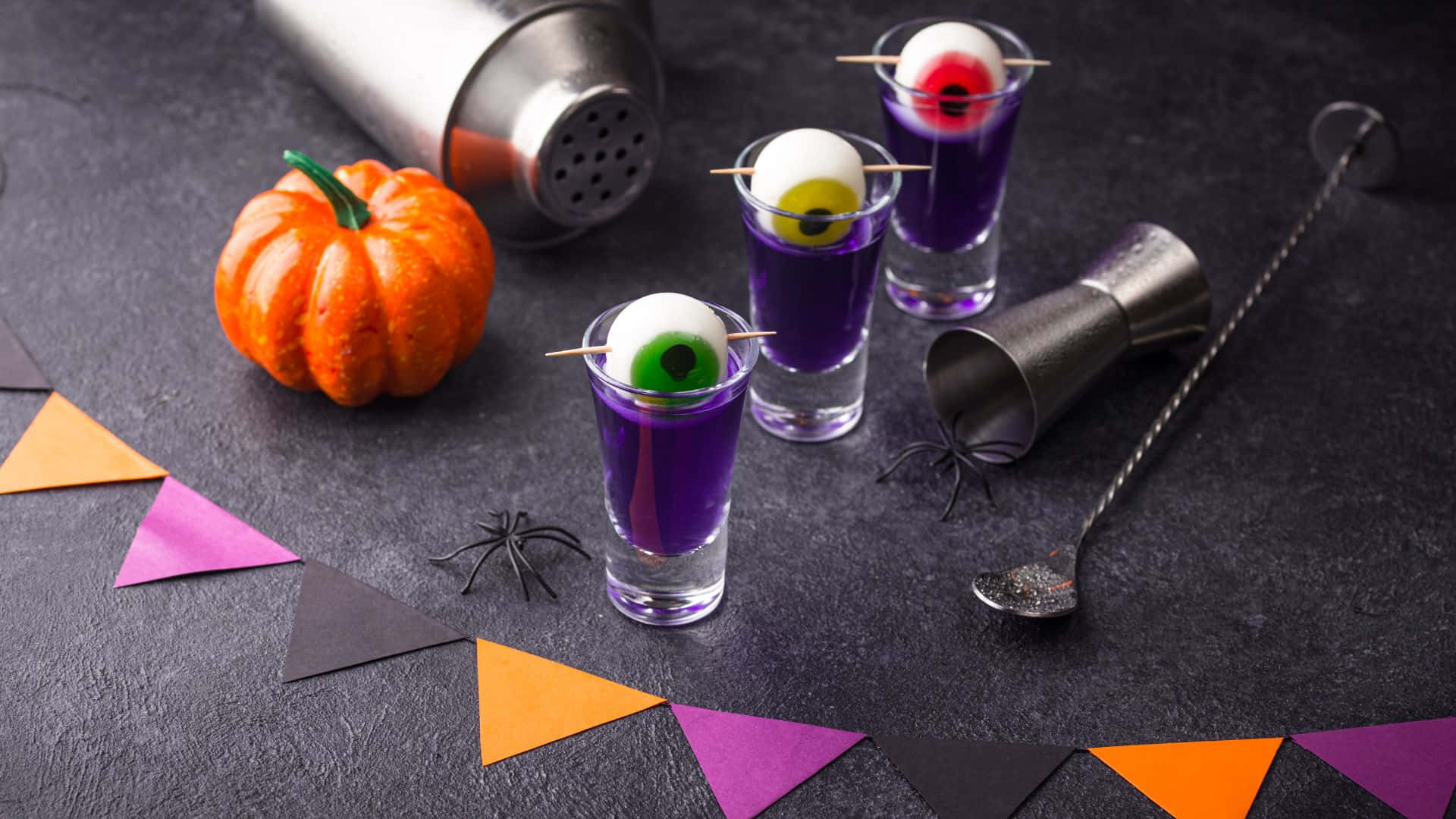 Spooky Cocktails, purple, candy eyeballs, Full HD Desktop Wallpaper