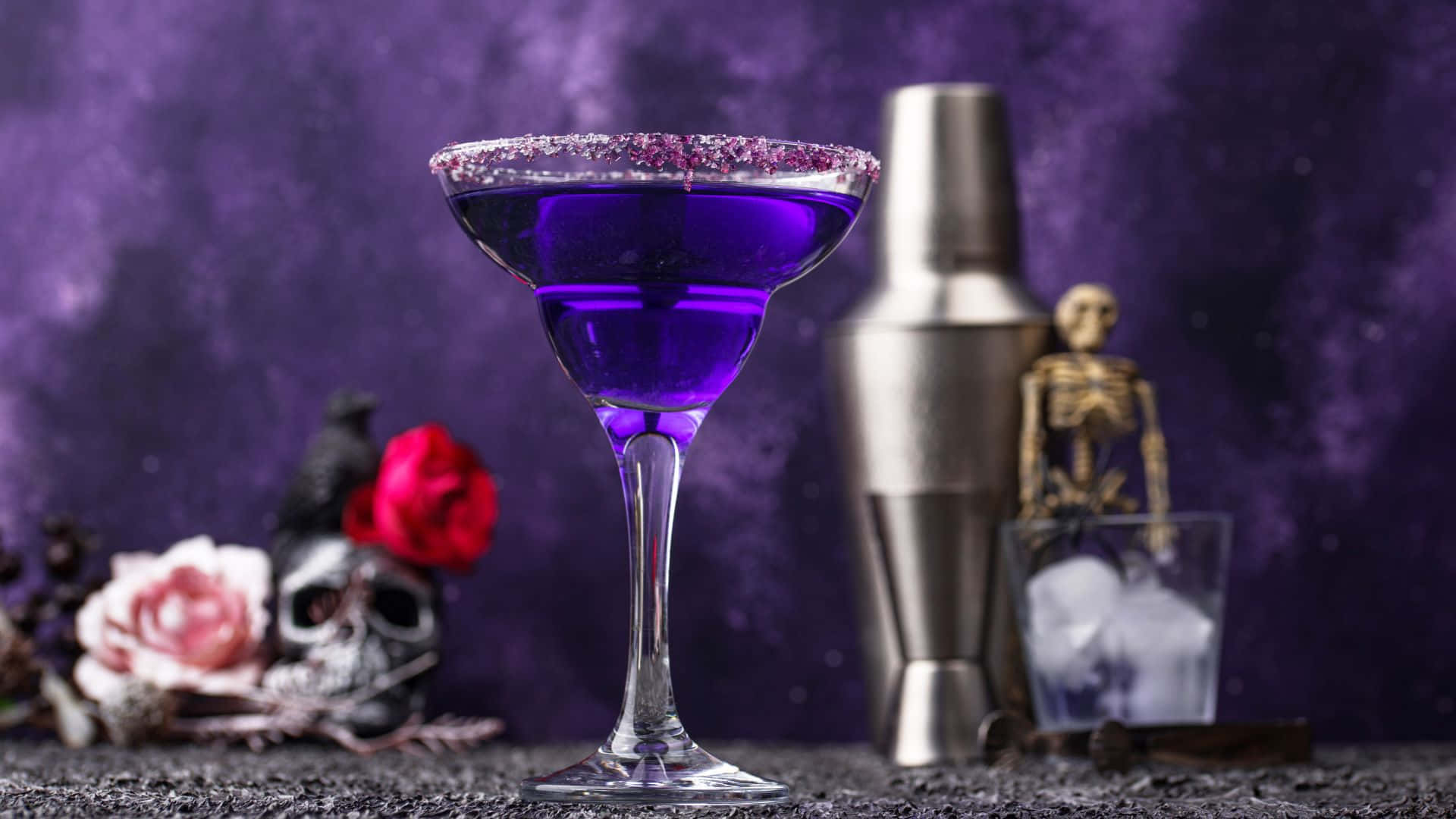 Spooky Cocktails, martini glass, vibrant purple cocktail, Full HD Desktop Wallpaper