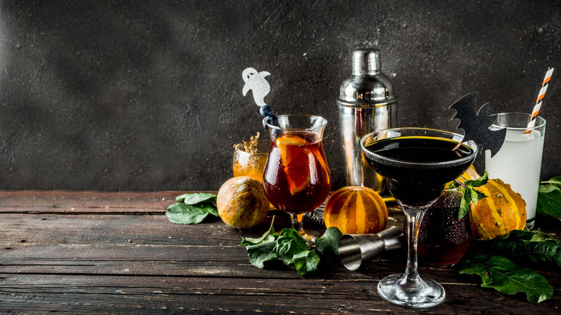 Spooky Cocktails, pumpkins, ghost, Full HD Desktop Wallpaper
