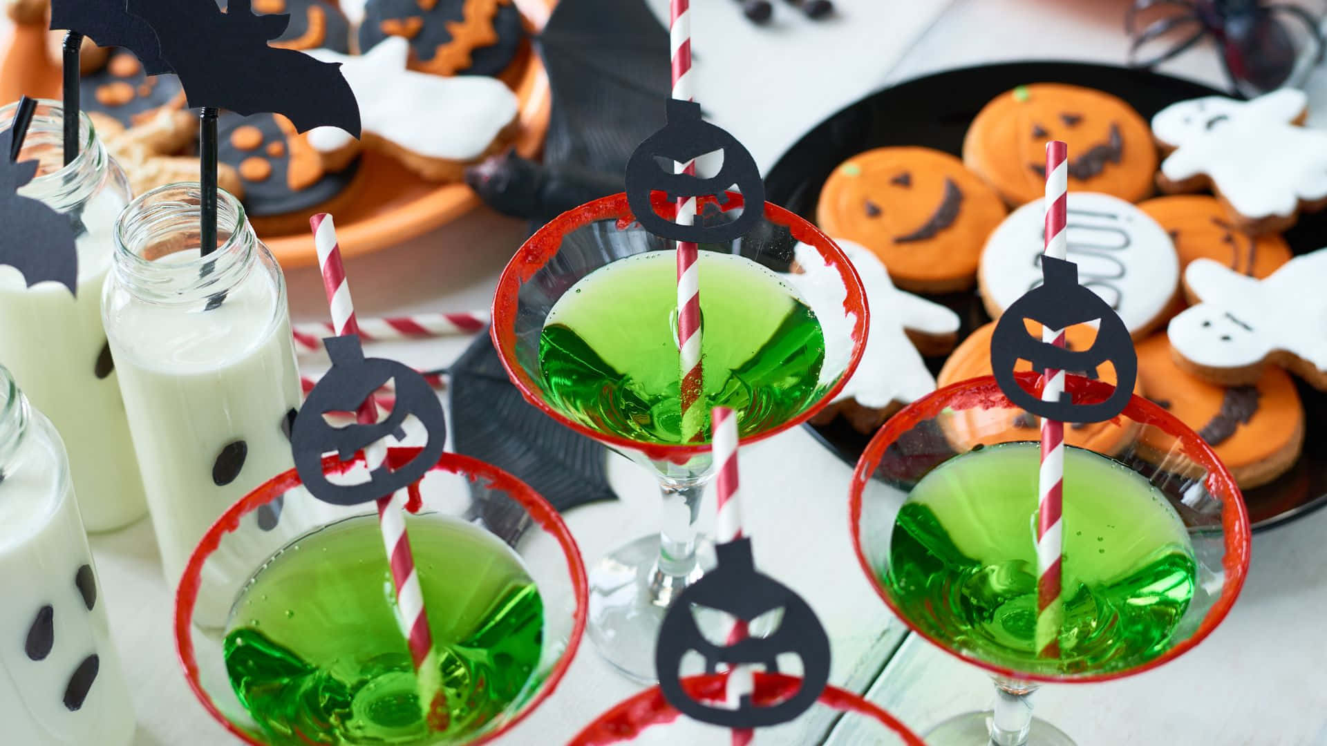 Spooky Cocktails, Halloween cocktails, red-rimmed glasses, Full HD Desktop Wallpaper