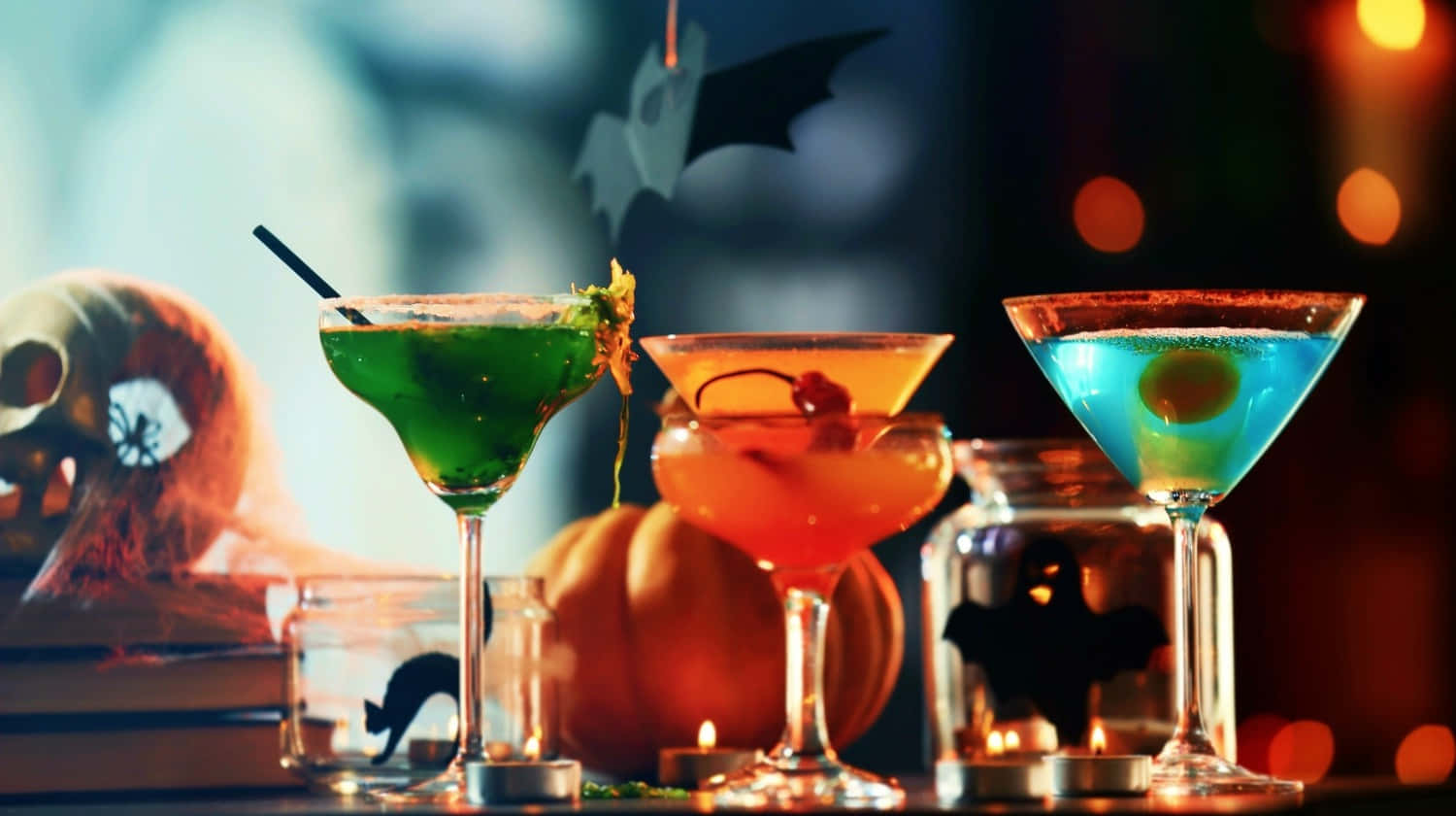 Spooky Cocktails, martini glasses, pumpkins, HD Desktop Wallpaper