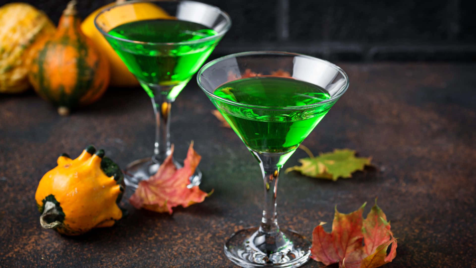 Spooky Cocktails, martini glasses, autumn gourds, Full HD Desktop Wallpaper