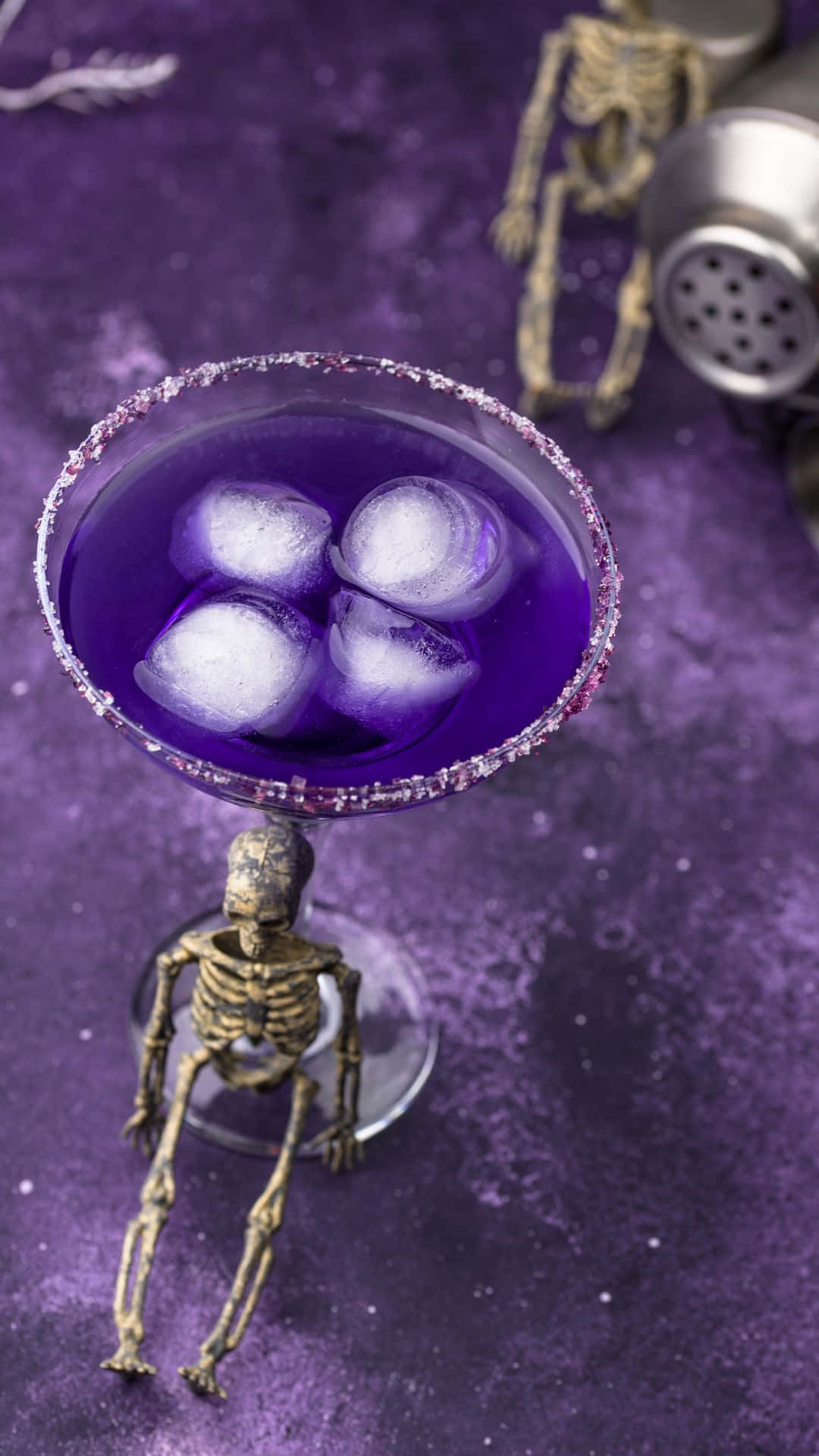 spooky cocktails, vibrant purple cocktail, glitter rim, Full HD Phone Wallpaper