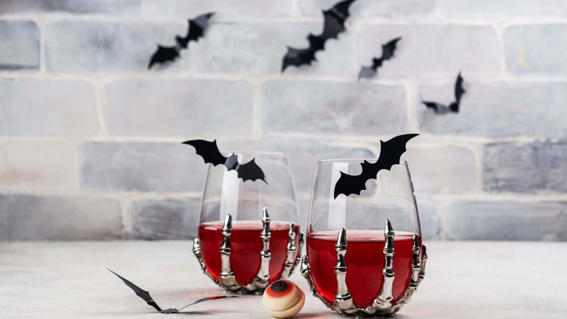 Spooky Cocktails, skeletal hands, bat cutouts, Full HD Desktop Wallpaper