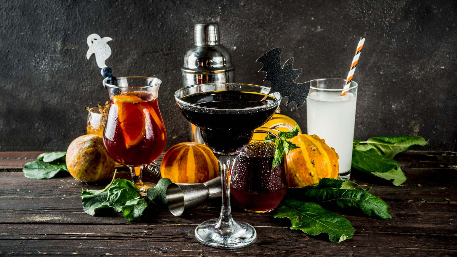 Spooky Cocktails, Halloween cocktails, pumpkins, Full HD Desktop Wallpaper