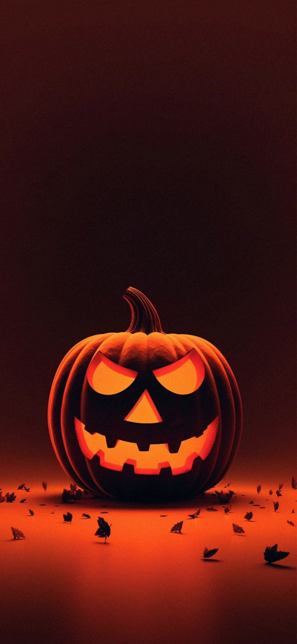 glowing jack-o'-lantern, menacing grin, orange glow, 2K Phone Wallpaper