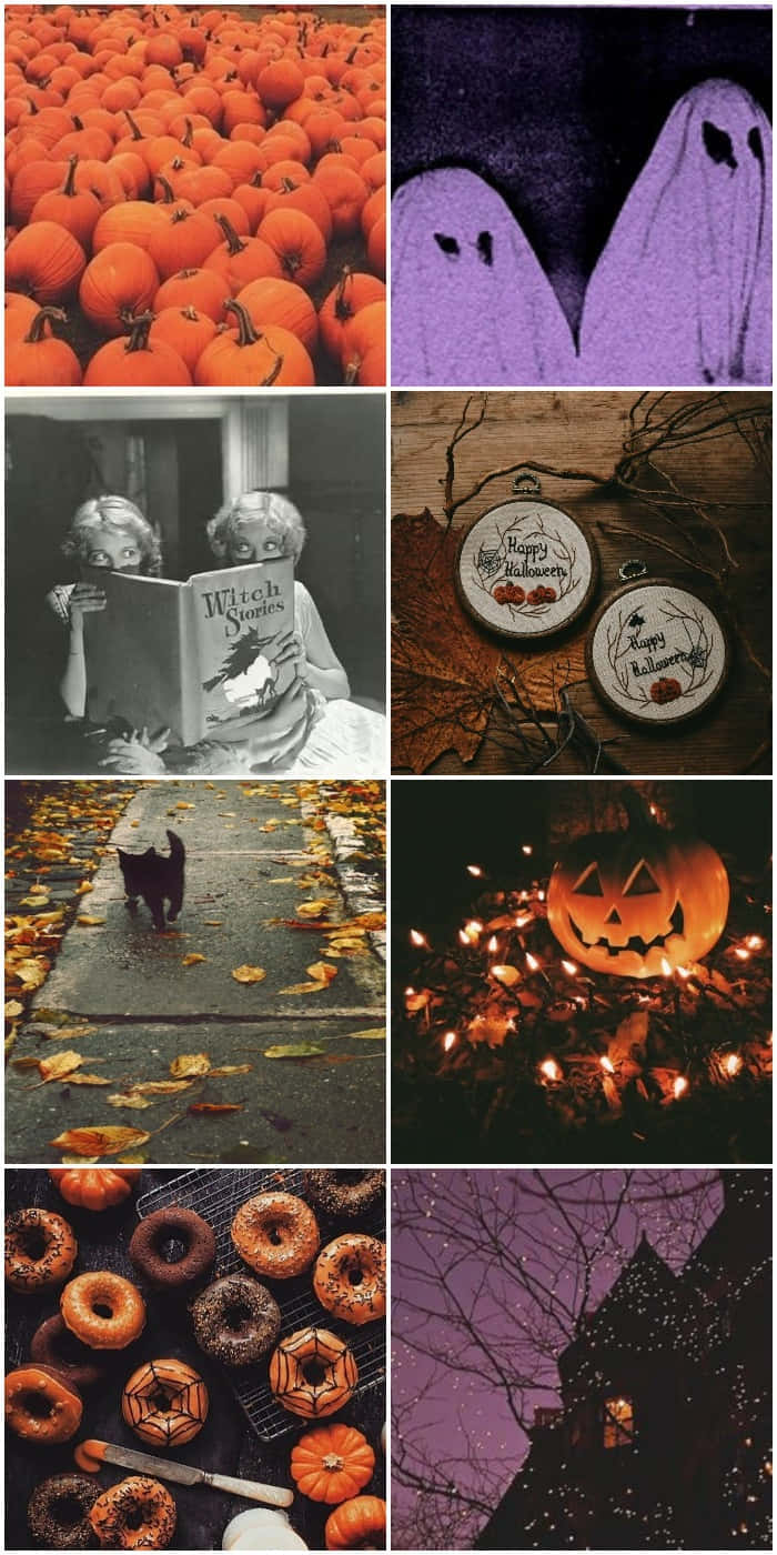 Halloween Collage Aesthetic, pumpkins, ghosts, HD Phone Wallpaper