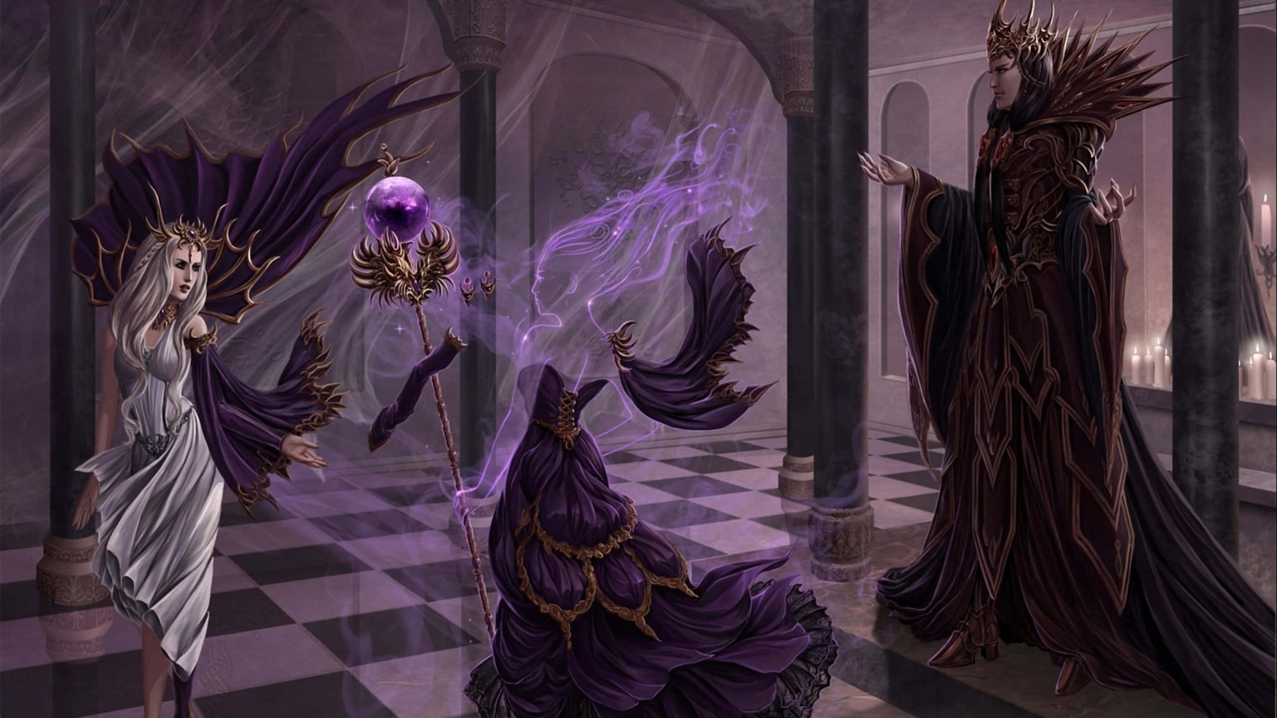 Spooky Halloween, fantasy figures, ornate robes, 2K Desktop Wallpaper