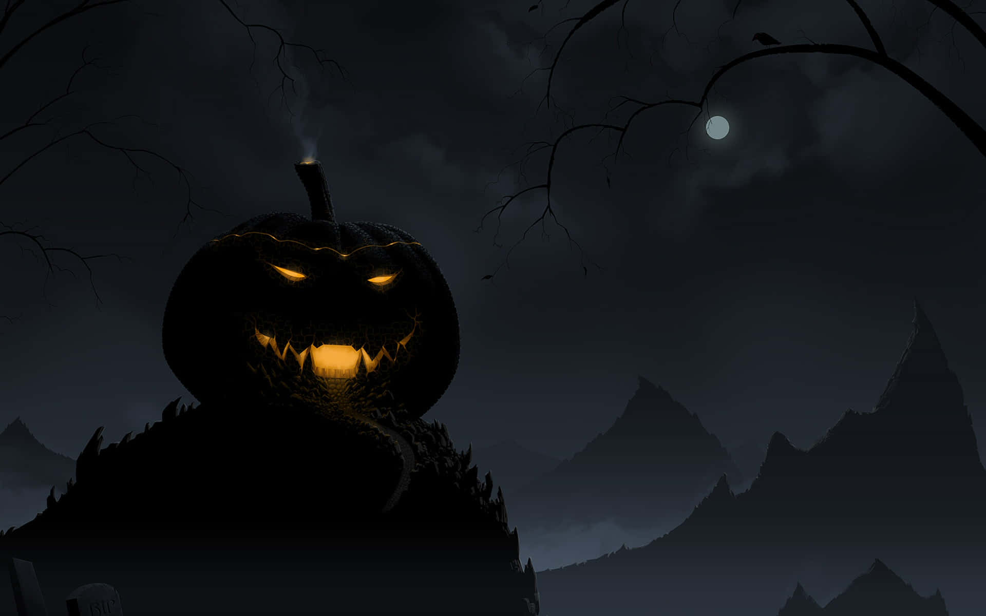 Spooky Halloween, jack-o-lantern, moonlit sky, Full HD Desktop Wallpaper