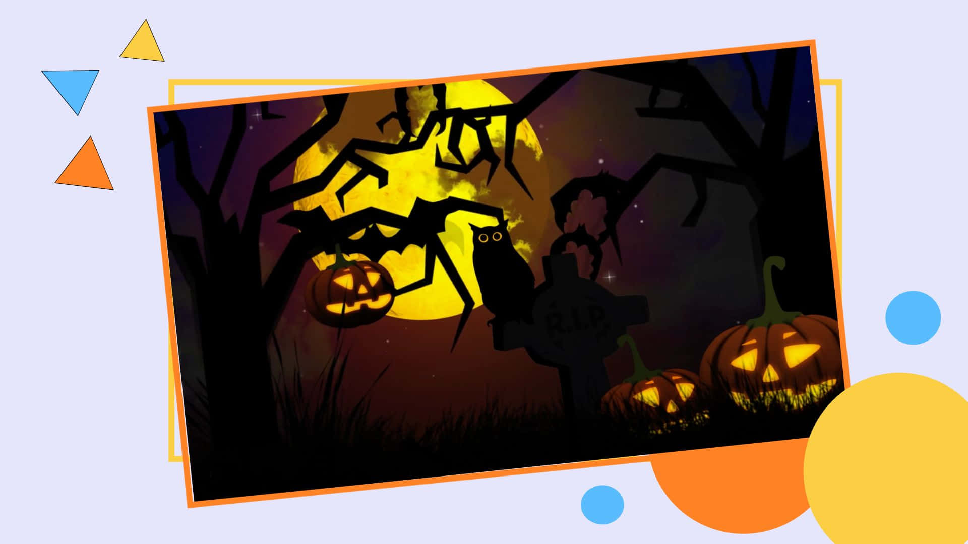 Spooky Halloween Zoom Party, glowing jack-o'-lanterns, tombstone, Full HD Desktop Wallpaper
