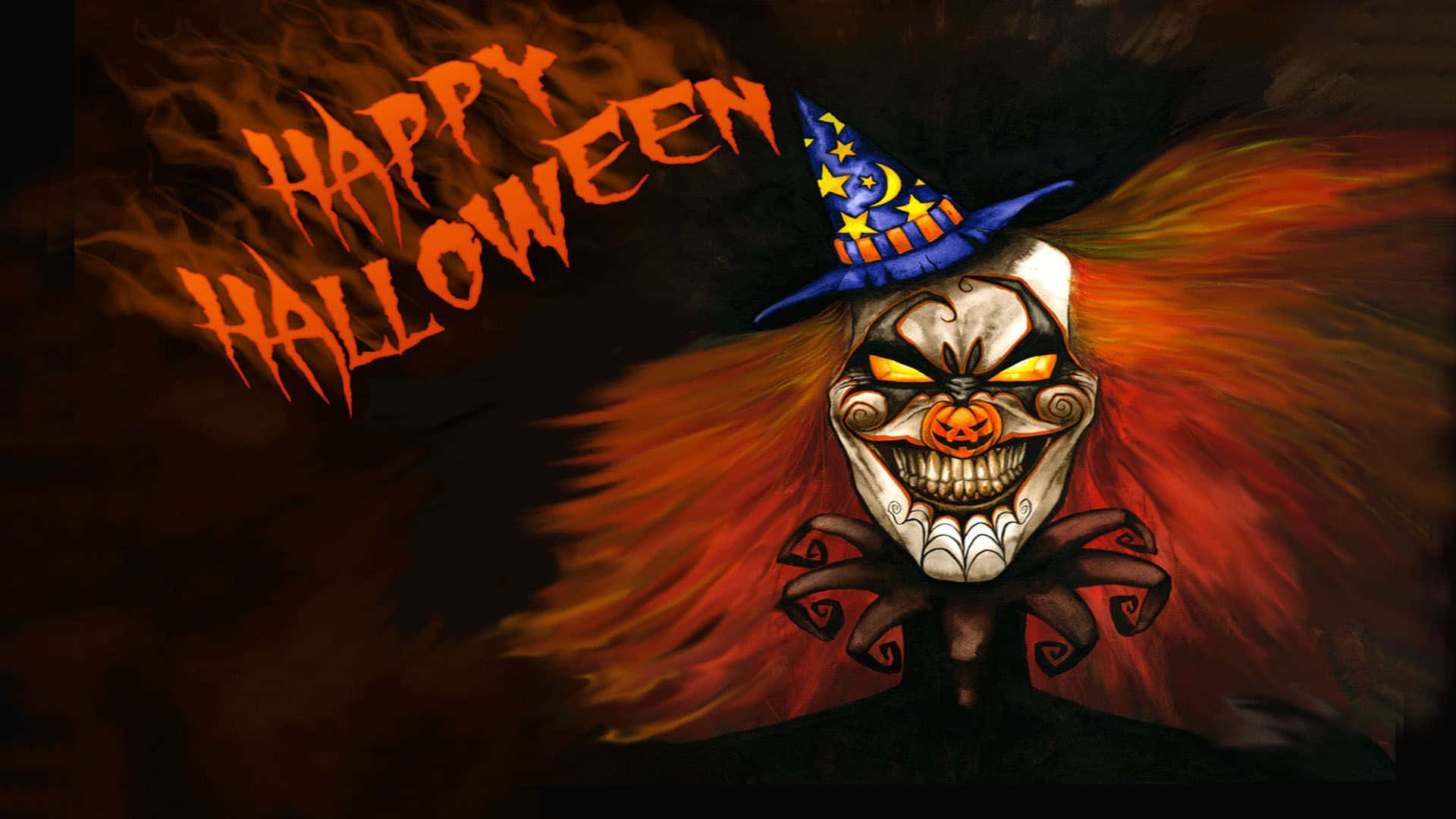 Spooky Halloween, clown, glowing eyes, Full HD Desktop Wallpaper