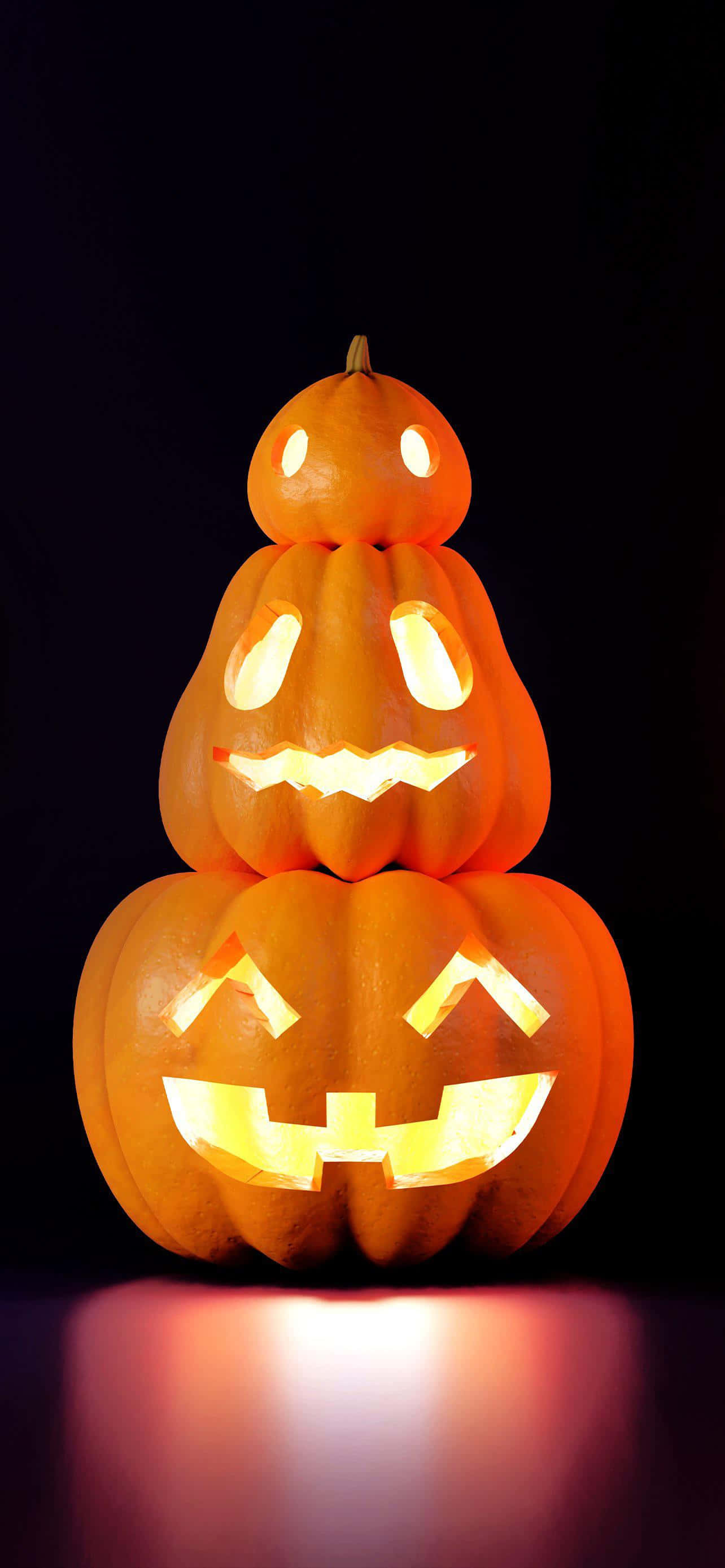 spooky Halloween, jack-o'-lanterns, carved faces, 2K Phone Wallpaper