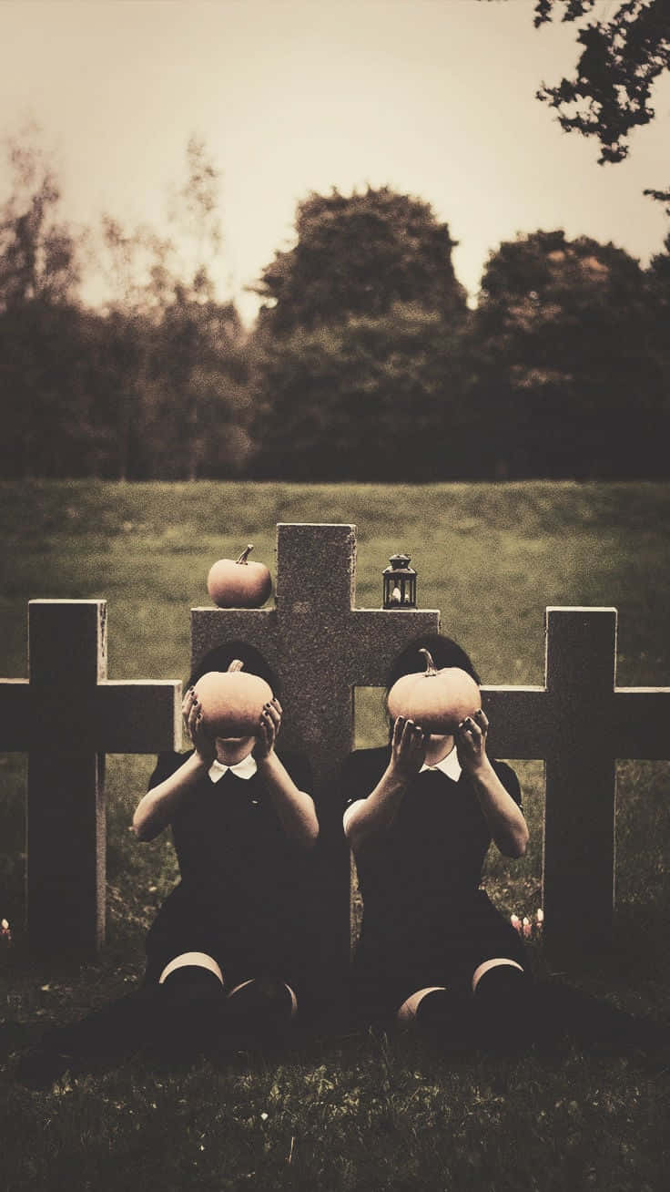 Spooky iPhone, black dresses, pumpkins, HD Phone Wallpaper