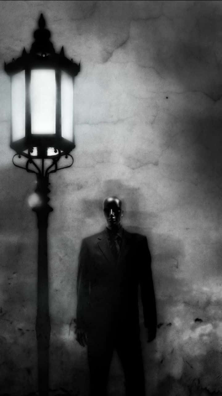 Spooky iPhone, glowing streetlamp, textured wall, HD Phone Wallpaper