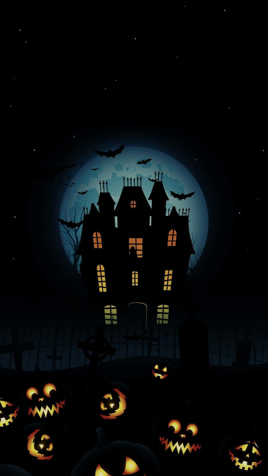 spooky iPhone, haunted house silhouette, full moon, Full HD Phone Wallpaper