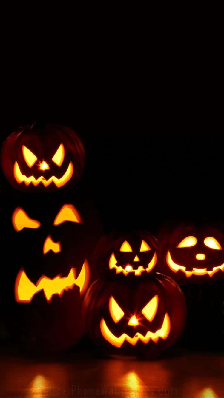 iPhone X, jack-o'-lanterns, warm orange light, HD Phone Wallpaper