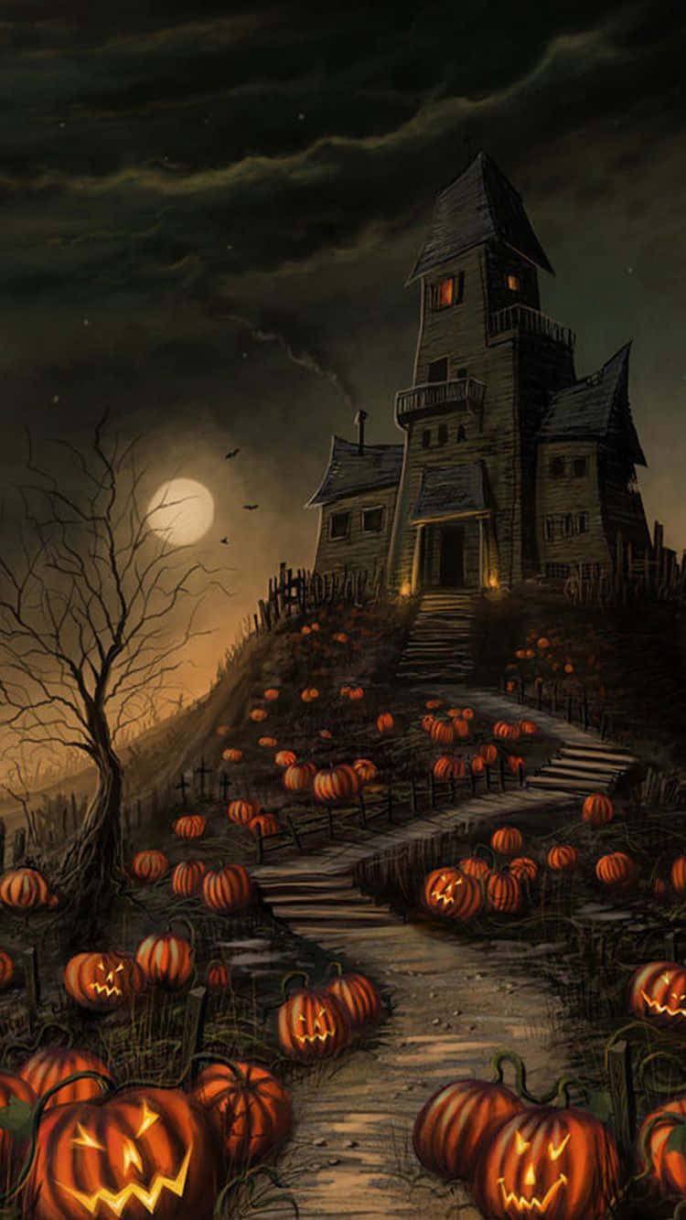 spooky Halloween, haunted house, full moon, HD Phone Wallpaper