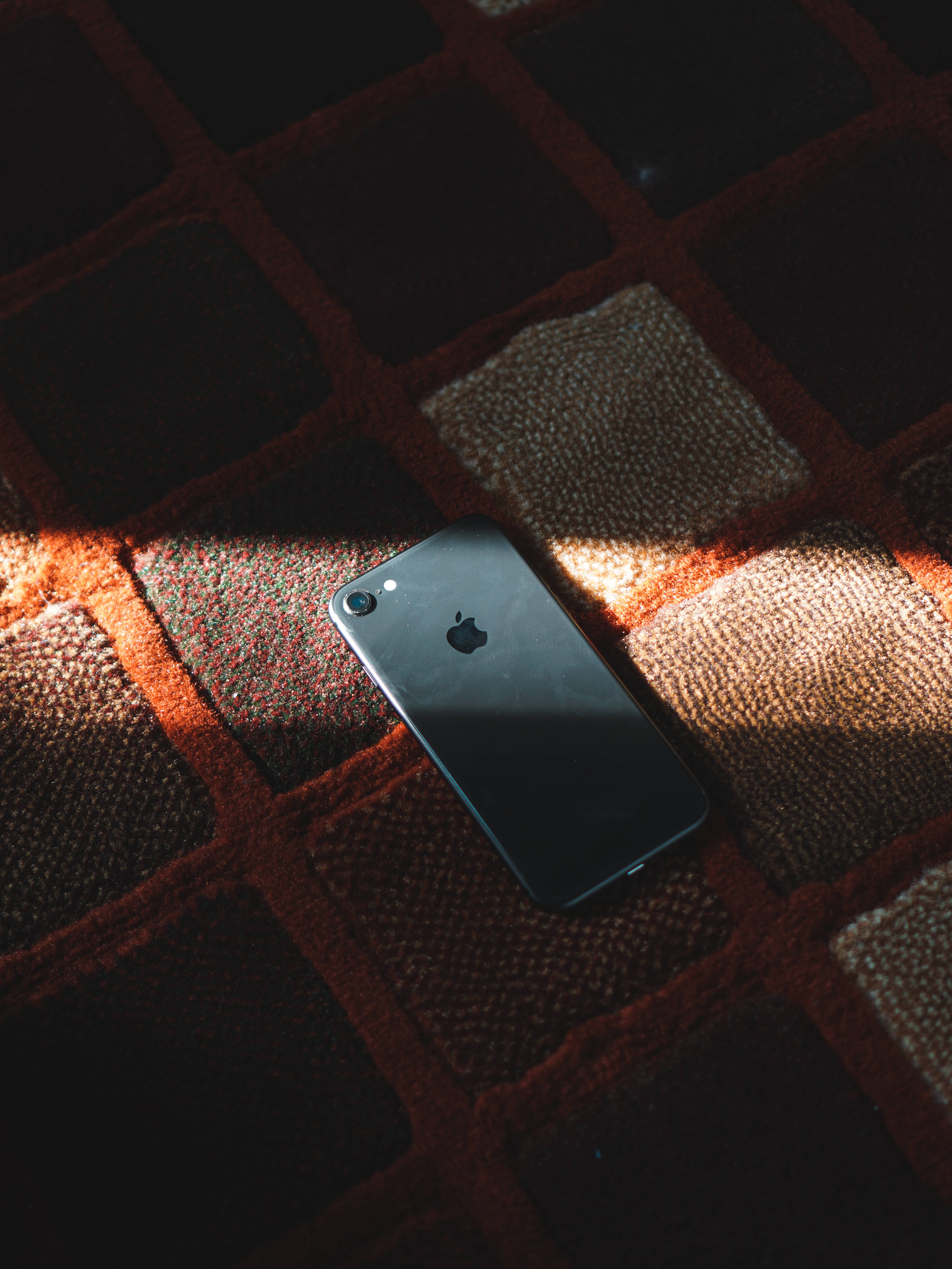 iPhone 8, black, red and beige checkered rug, 5K Phone Wallpaper