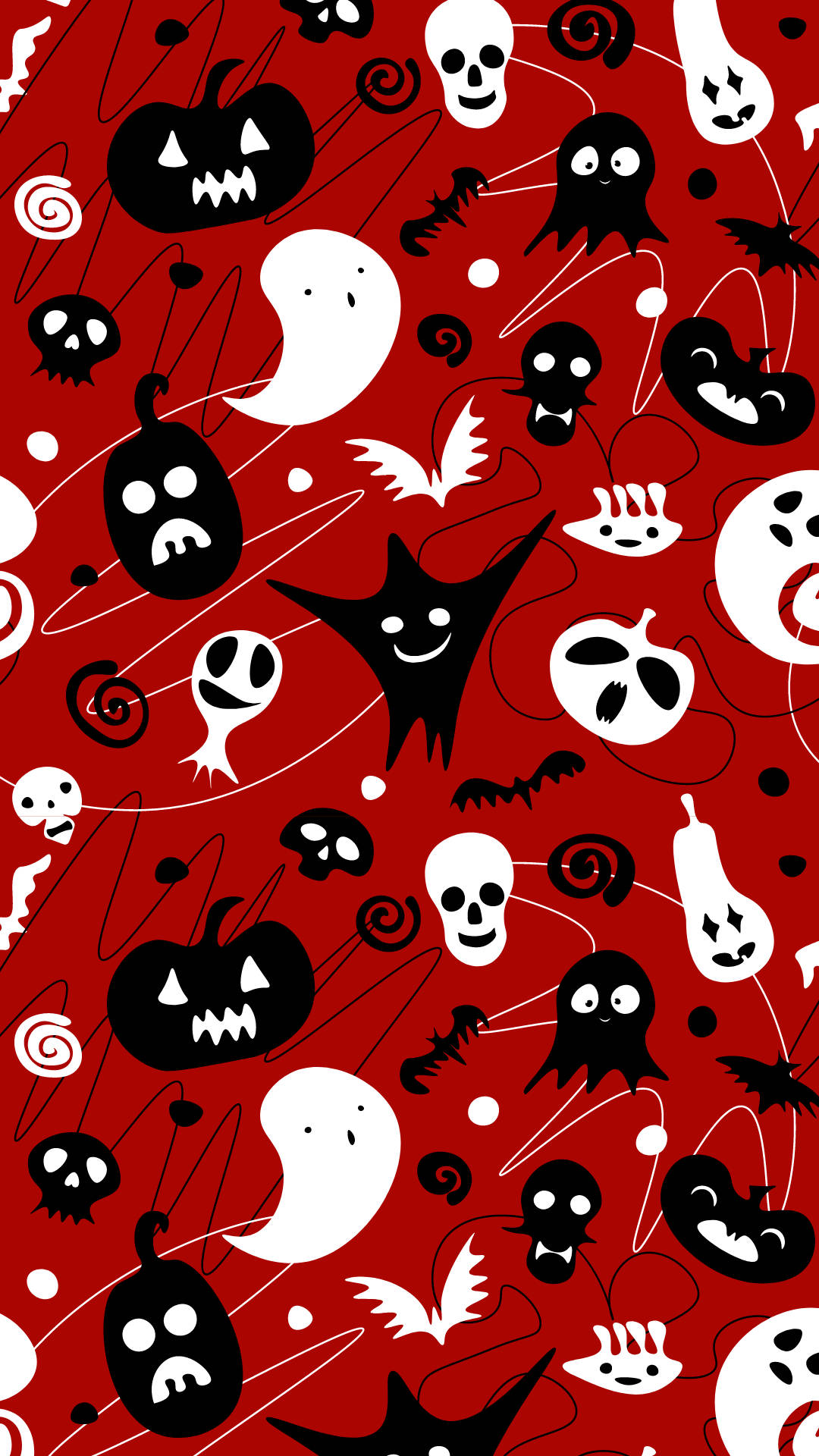 Spooky Season, vibrant red, black and white Halloween icons, Full HD Phone Wallpaper