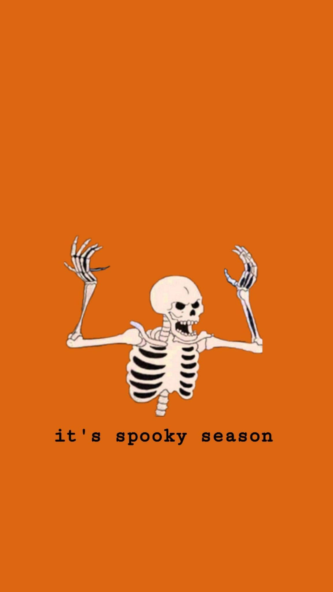 Spooky Season, cartoon skeleton, arms raised, Full HD Phone Wallpaper