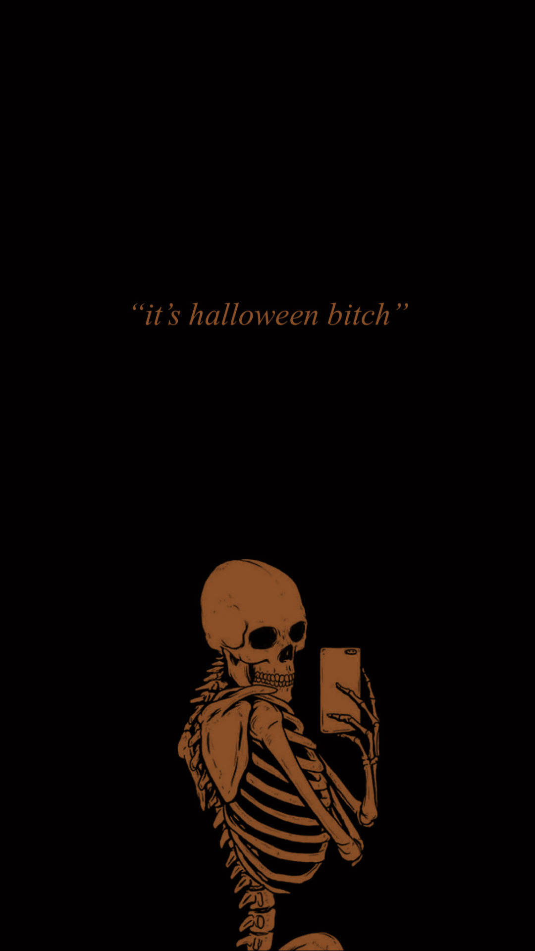 Spooky Season, orange skeleton, black background, Full HD Phone Wallpaper
