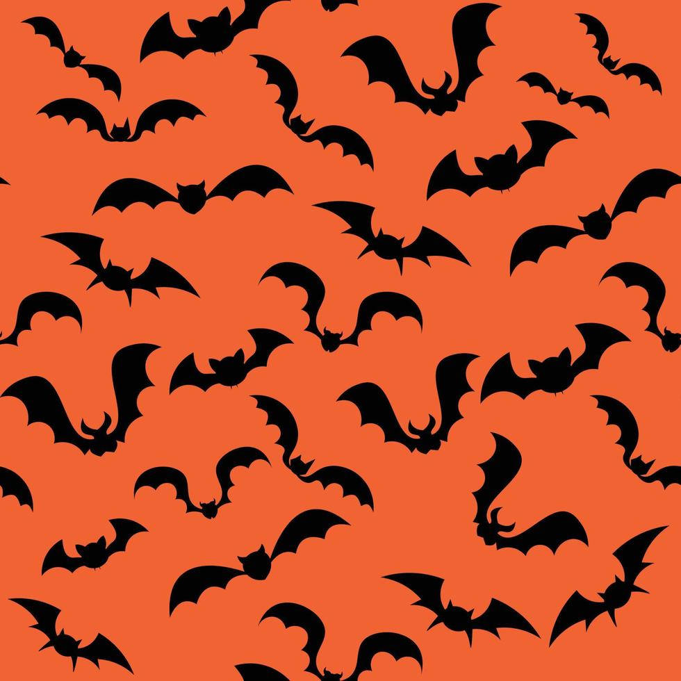 Spooky Season, black bat silhouettes, vibrant orange background, SD Desktop Wallpaper