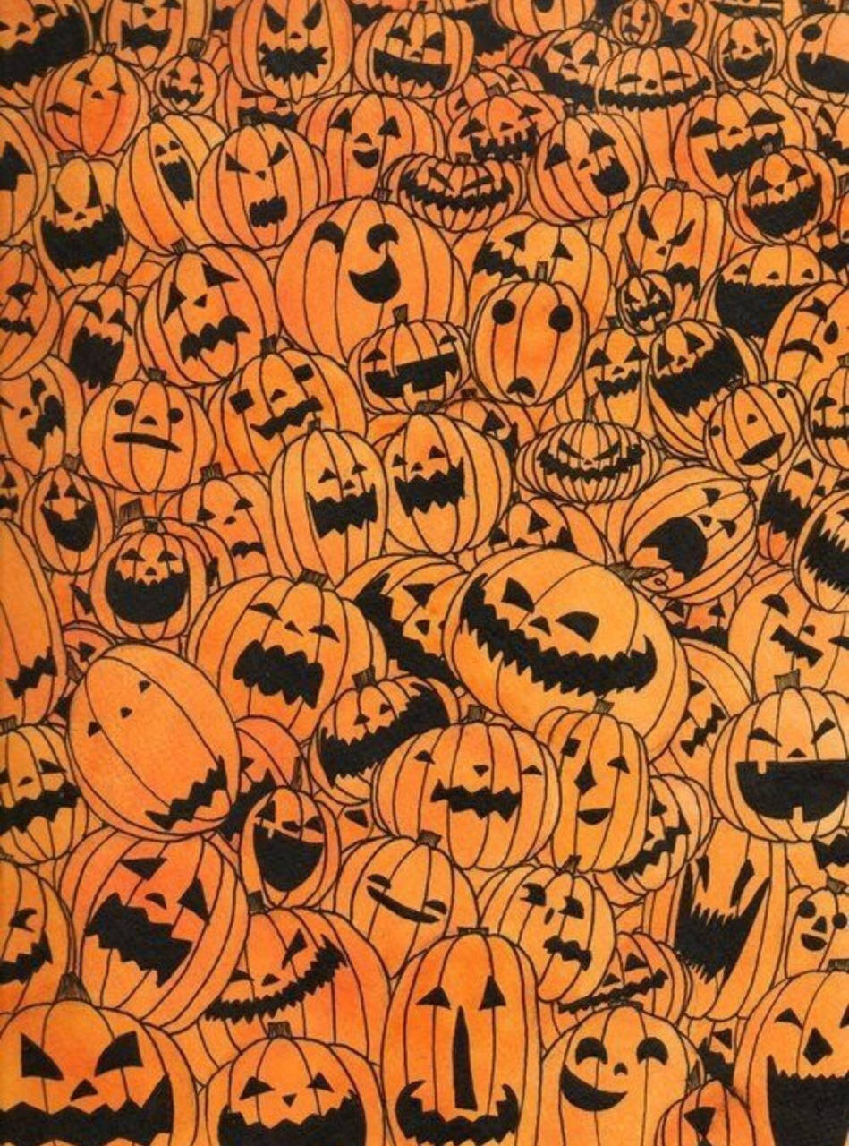 spooky season, orange jack-o'-lanterns, black carved faces, HD Phone Wallpaper