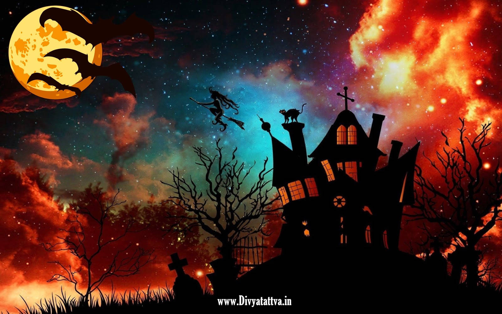 Spooky Season, haunted house, witch, HD Desktop Wallpaper