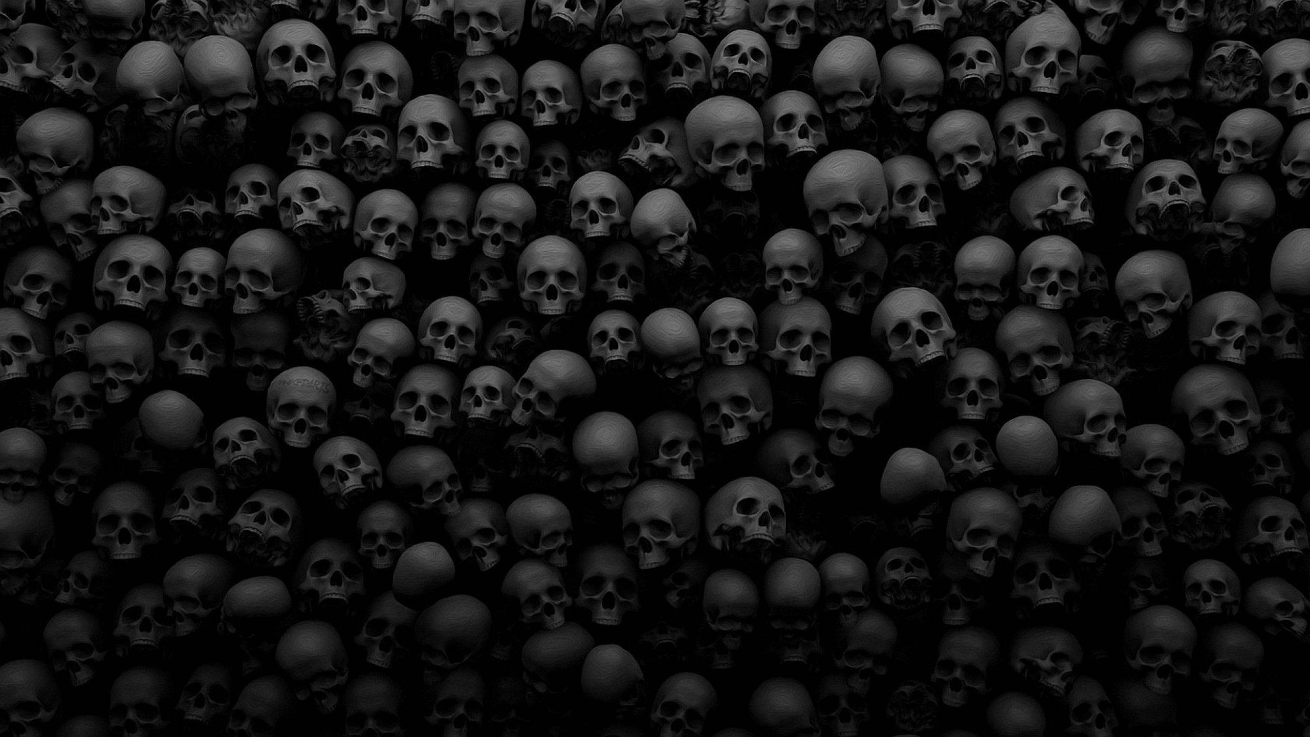 Spooky, dark skulls, monochrome, 2K Desktop Wallpaper