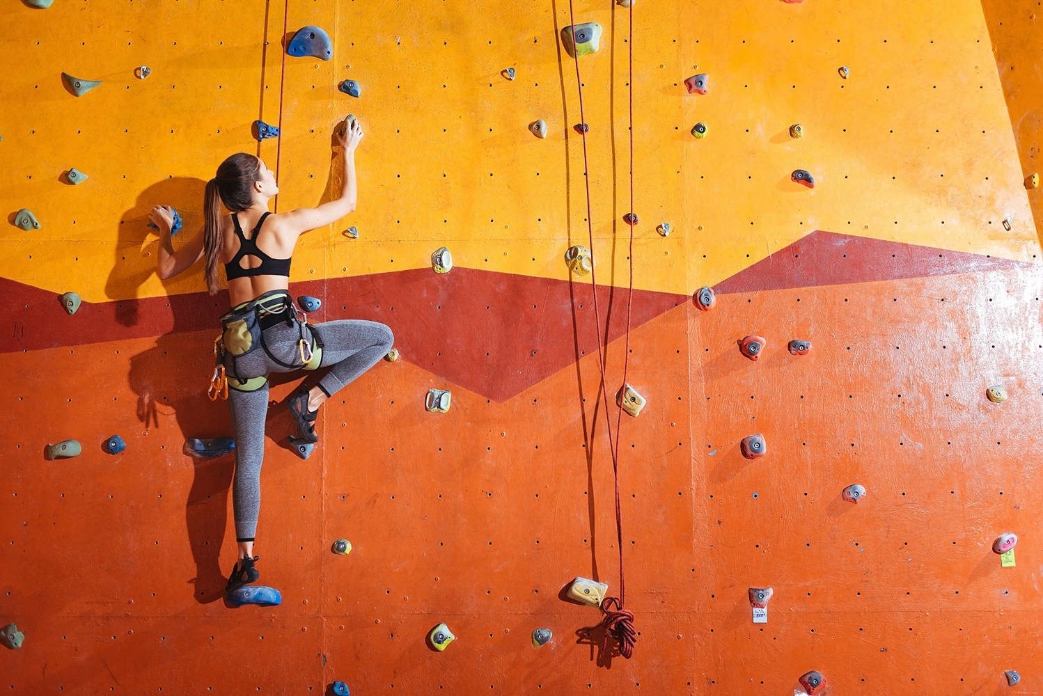 orange indoor sport climbing venue, vibrant orange, red indoor rock climbing wall, HD Desktop Wallpaper