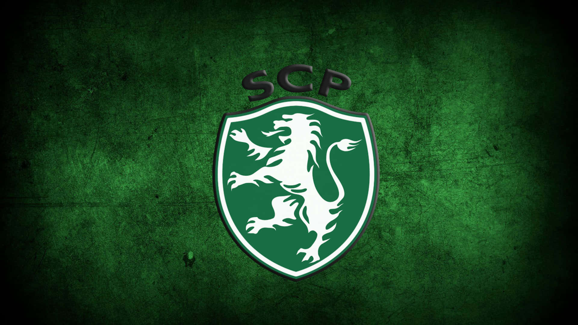 Sporting Cp, white rampant lion emblem, dark green textured background, Full HD Desktop Wallpaper