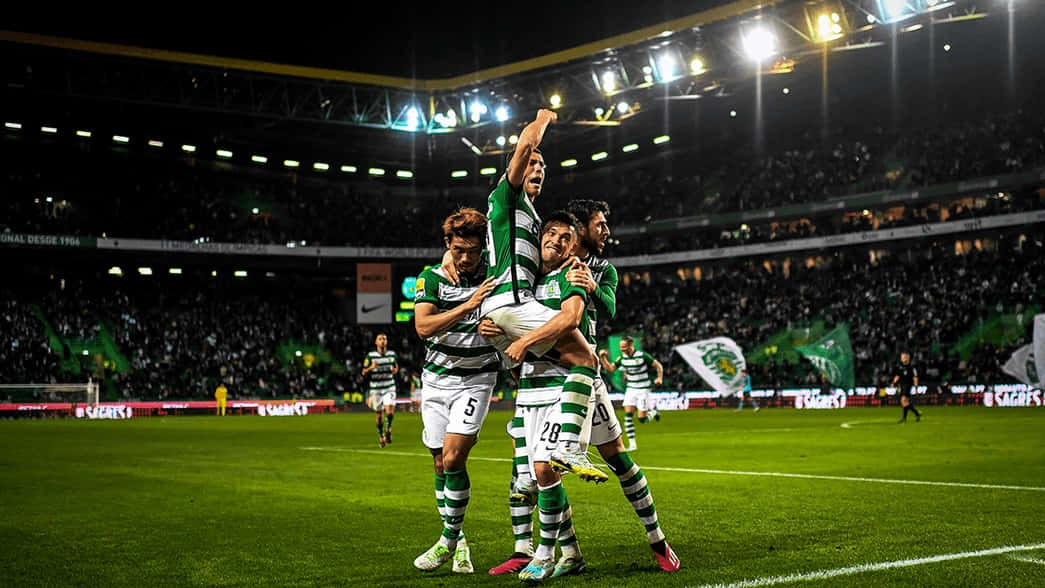Sporting Cp, green and white jerseys, stadium lights, SD Desktop Wallpaper