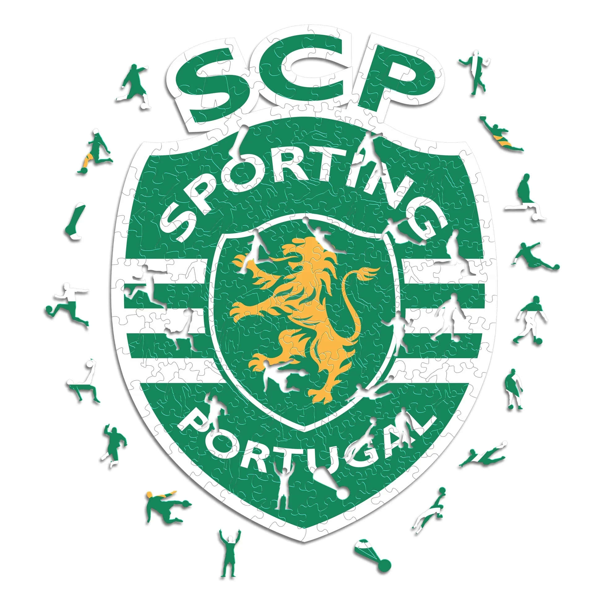 Sporting Cp, green and white puzzle piece logo, golden lion, Full HD Desktop Wallpaper