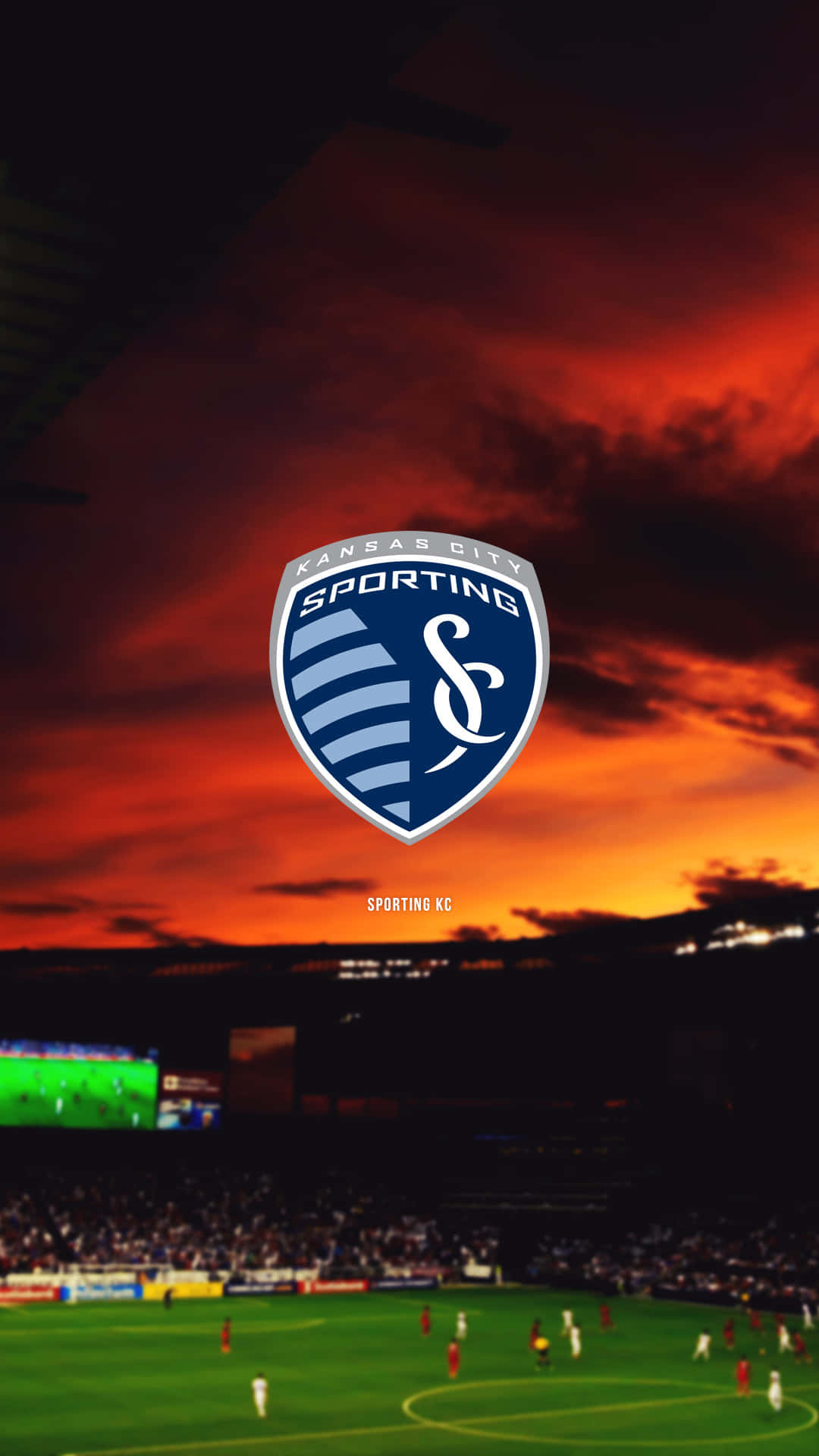 Sporting Kansas City, fiery sunset sky, packed soccer stadium, Full HD Phone Wallpaper